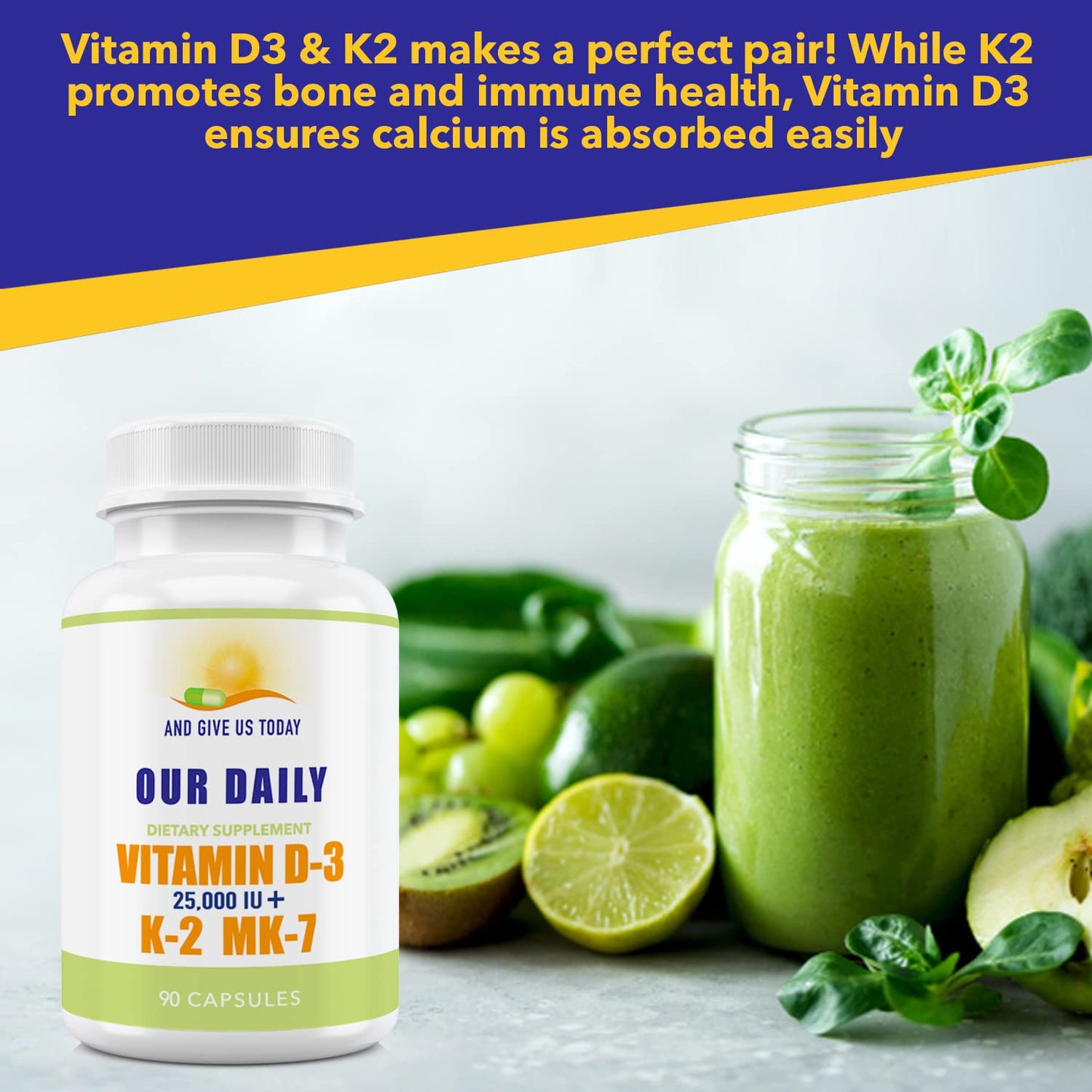 Our Daily Vites Vitamin D-3 25,000 IU + K2 Capsule, 90 Count