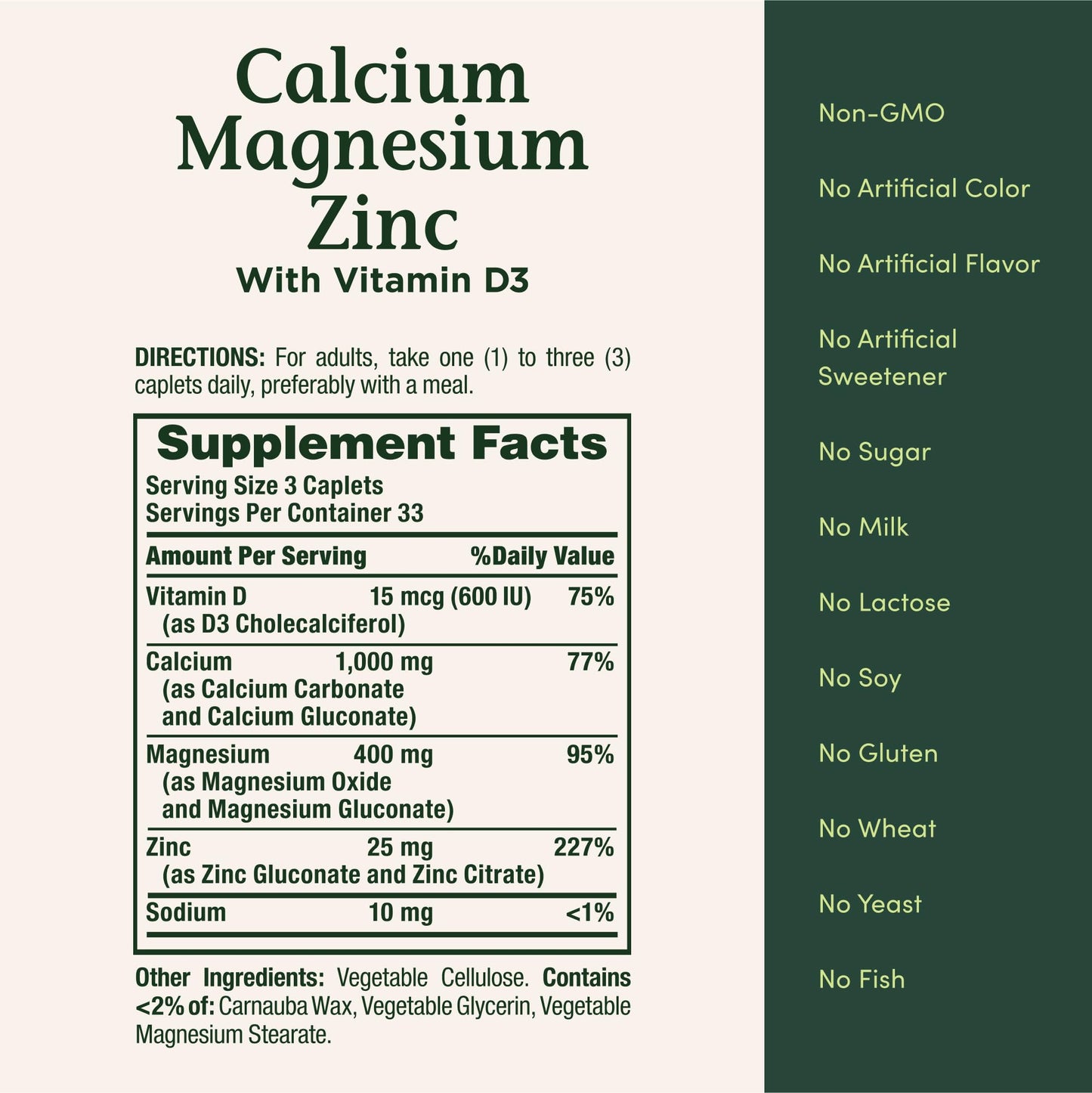 Nature's Bounty Calcium Magnesium & Zinc Caplets, 100 Count