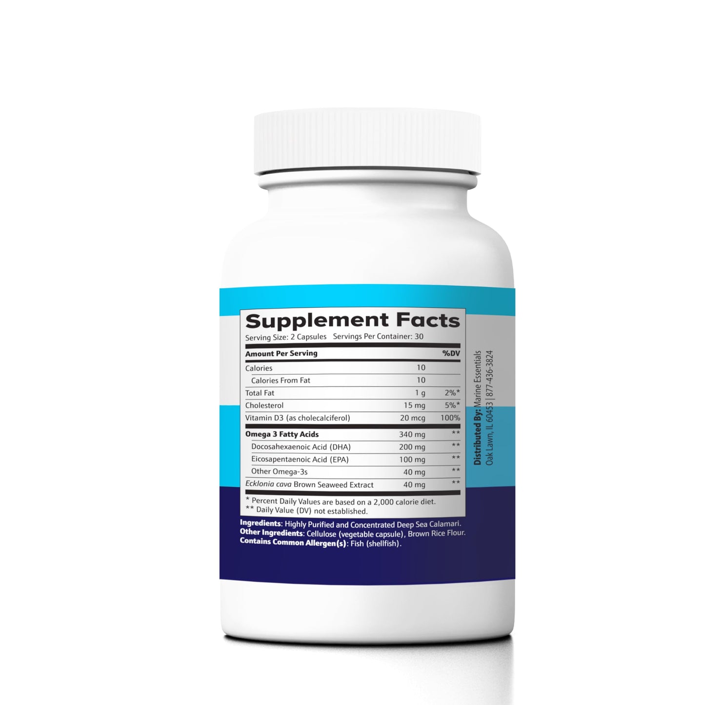 Marine Essentials Marine D3 Omega 3 Calamari Ecklonia Cava DHA Capsules, 2 Bottles - 120 Capsules