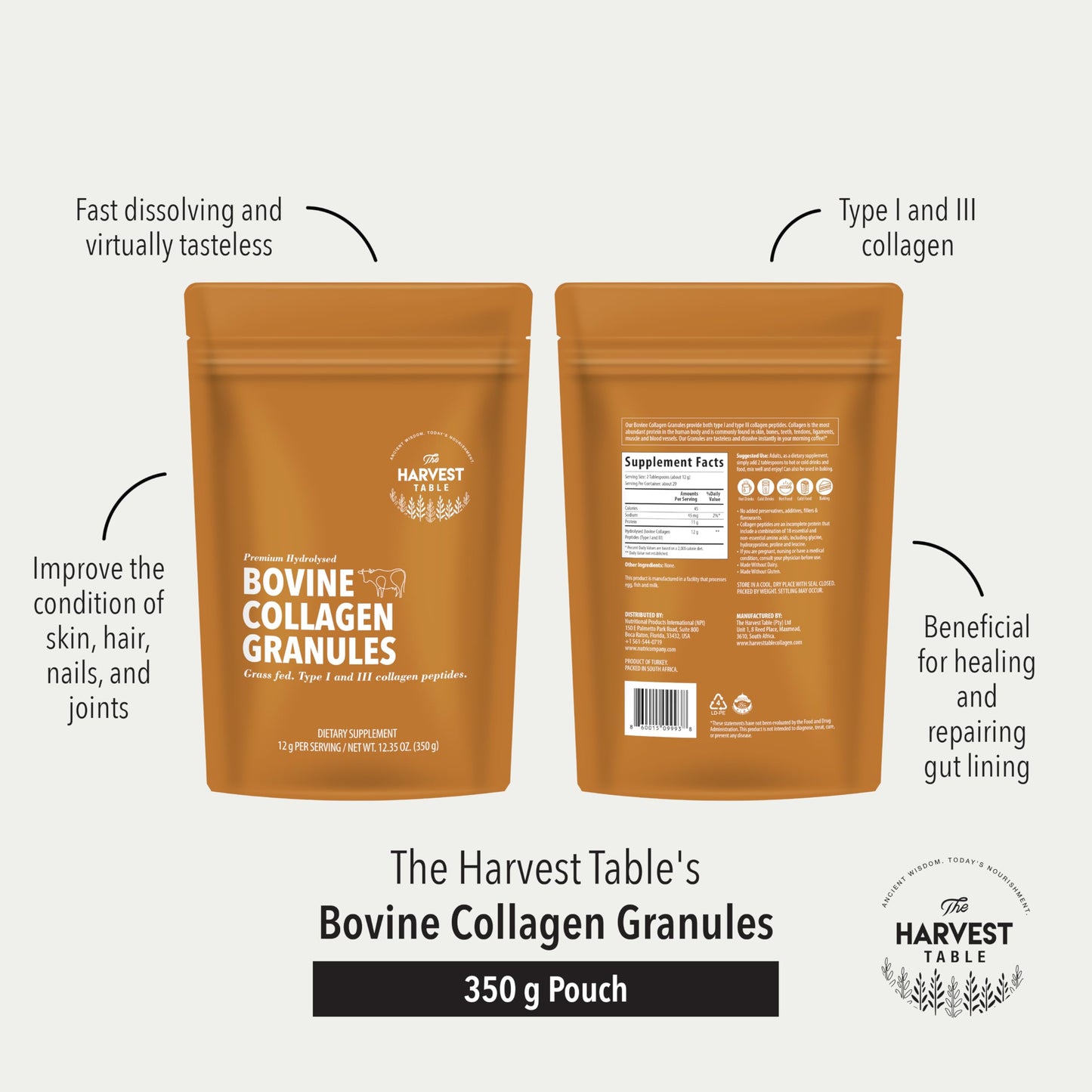 Ancient Wisdom Grass Fed Bovine Collagen Granules Powder, 12.35 oz