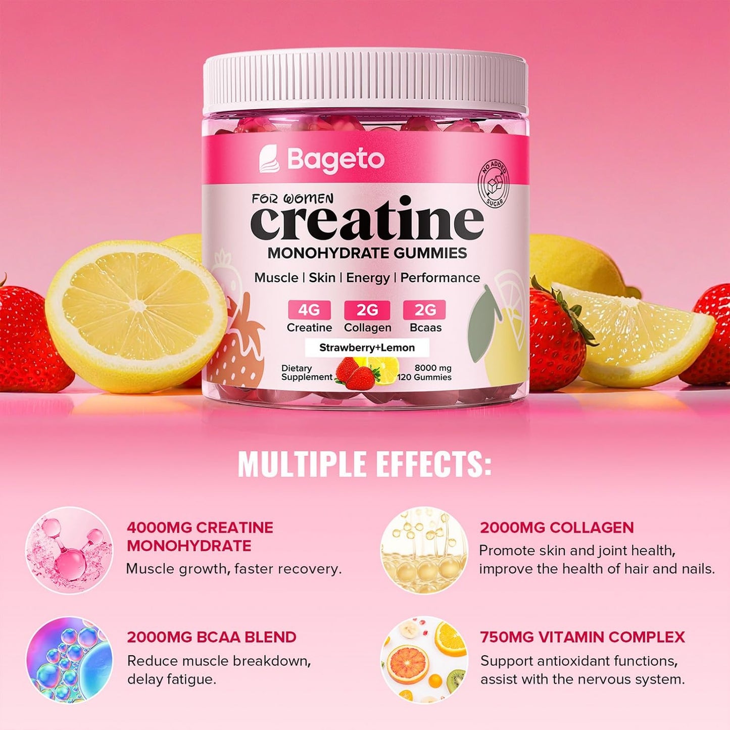 Bageto Creatine Monohydrate Gummies for Women 120 Count