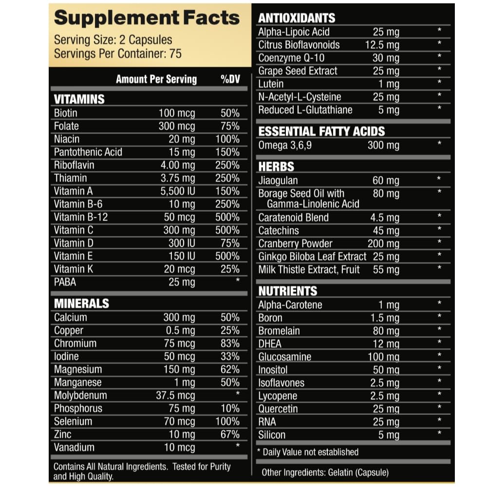 Royal Sports Nutrition Vita Life Complete Multivitamin & Mineral + COQ-10, EFA, Veggies & Herbs Blend Capsules 150