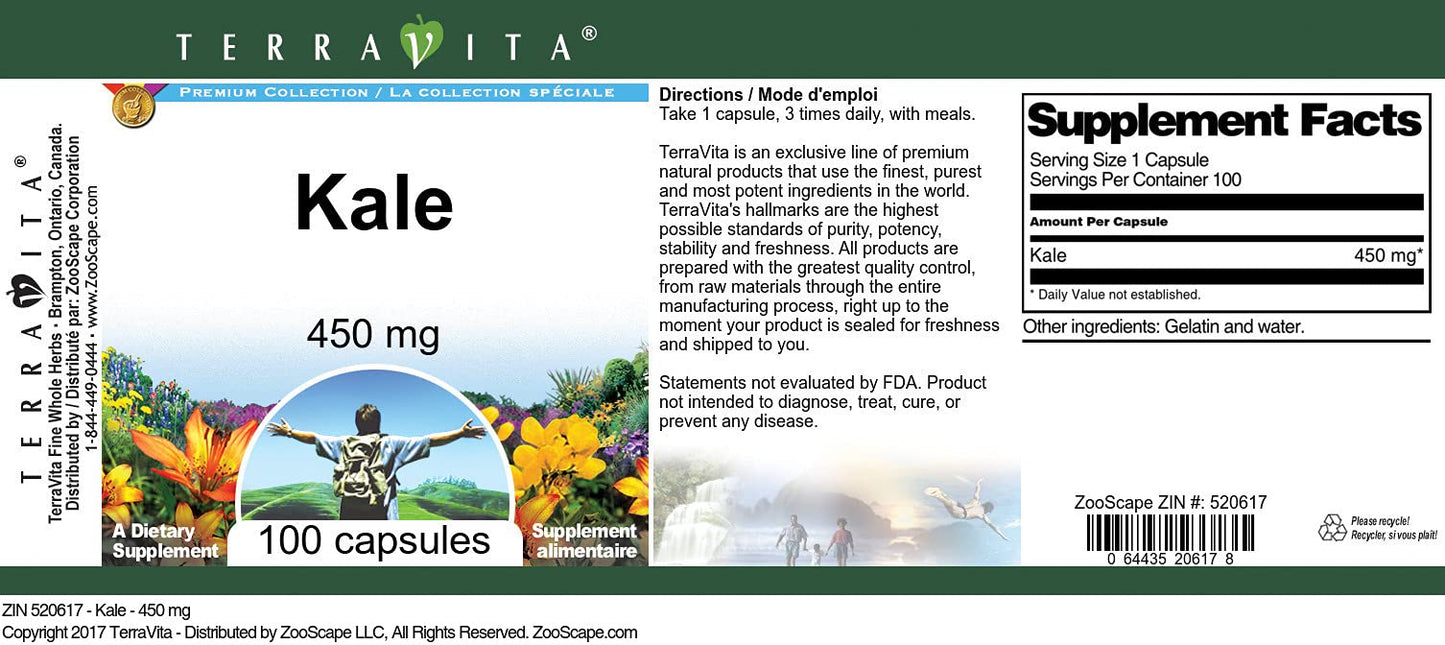 Terravita Kale 450 mg Capsule, 100 Count
