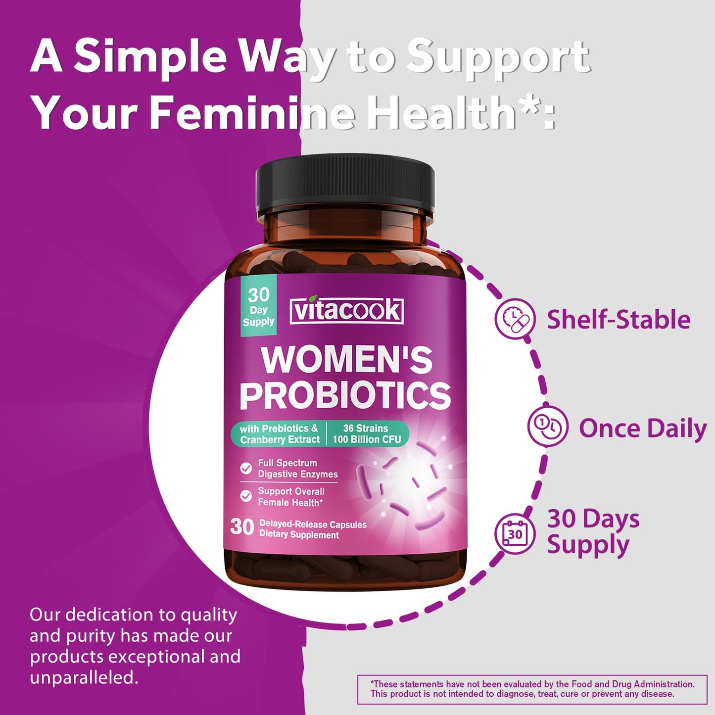 Vitacook Probiotics for Women 100 Billion CFU 36 Strains Women's Probiotic Capsule 30 Count