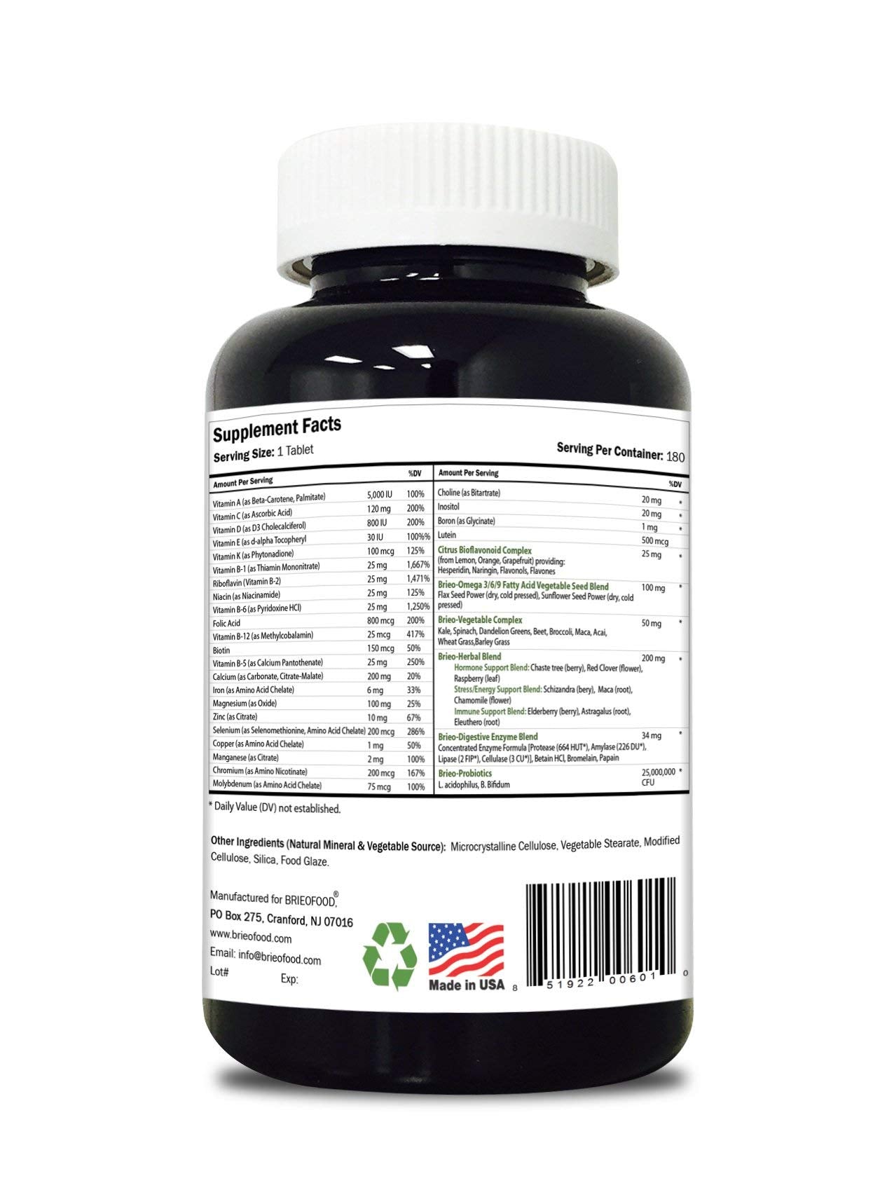 Brieofood Day-to-Day Food Based Women's Multi Tablets 180