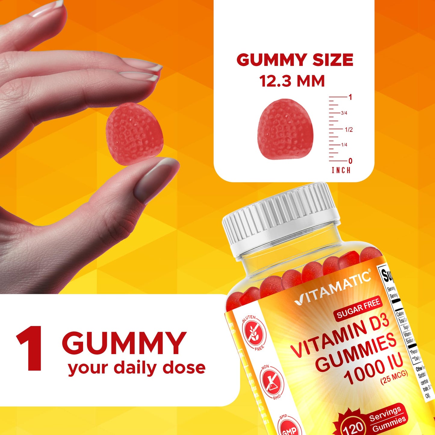 Vitamatic Vitamin D3 Sugar Free Pectin-Based Gummies, 240 Count