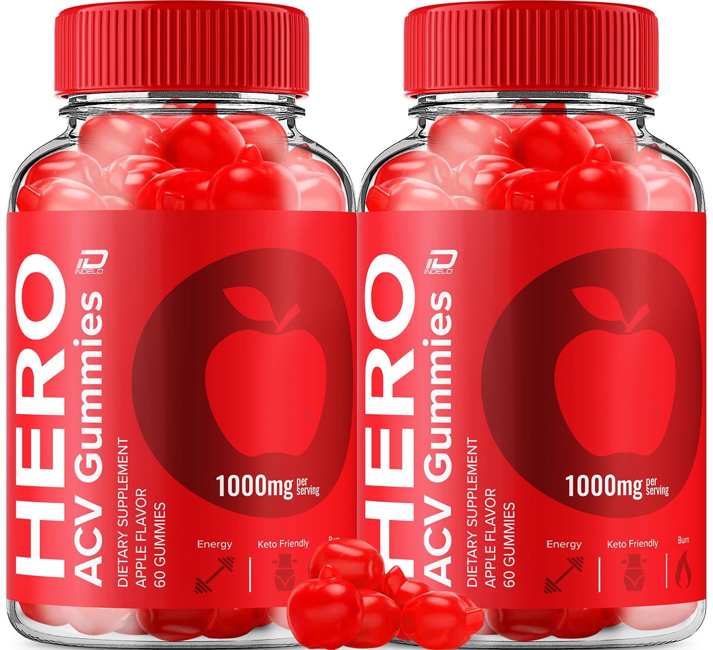 Indelo Hero ACV Gummies with Vitamin B12, Apple Cider Vinegar 1000mg, Weight Management, 120 Gummies