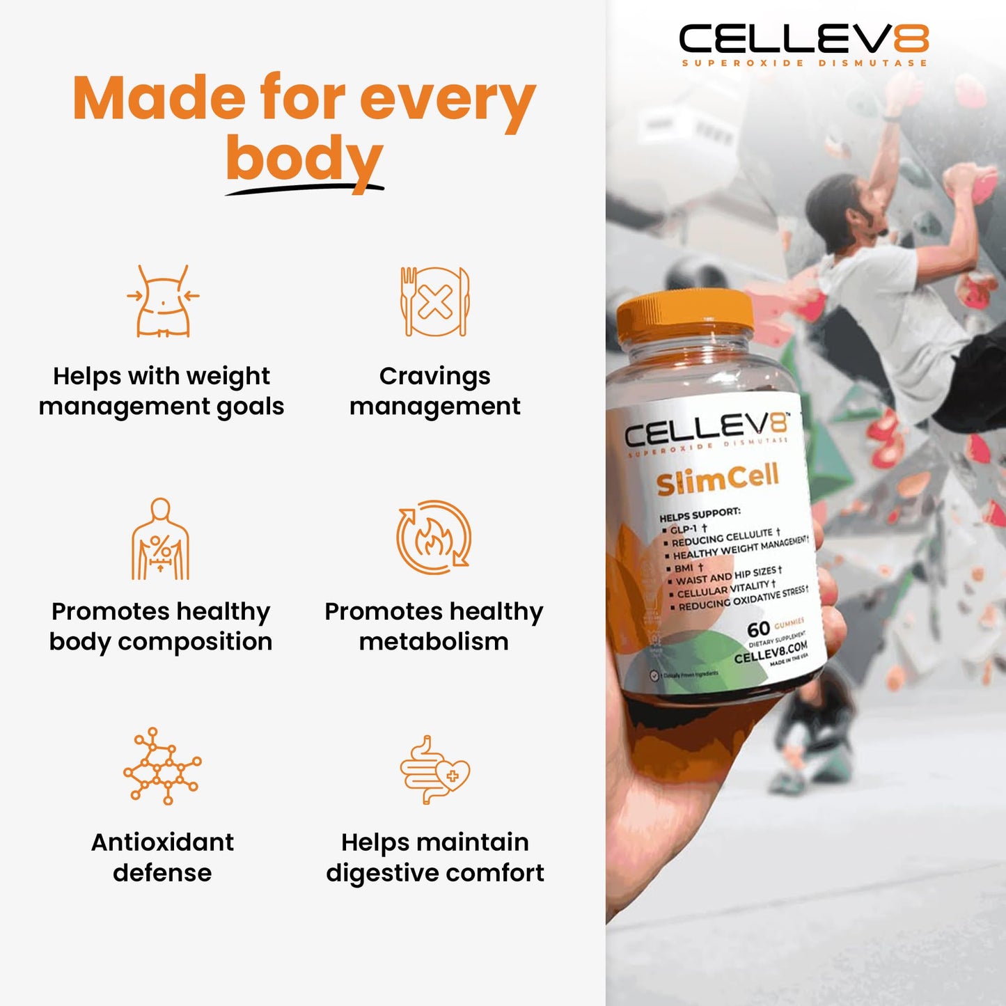 Cellev8 Superoxide Dismutase SlimCell Clinical Studied Metabolism & Appetite Support Gummies, 60 Count