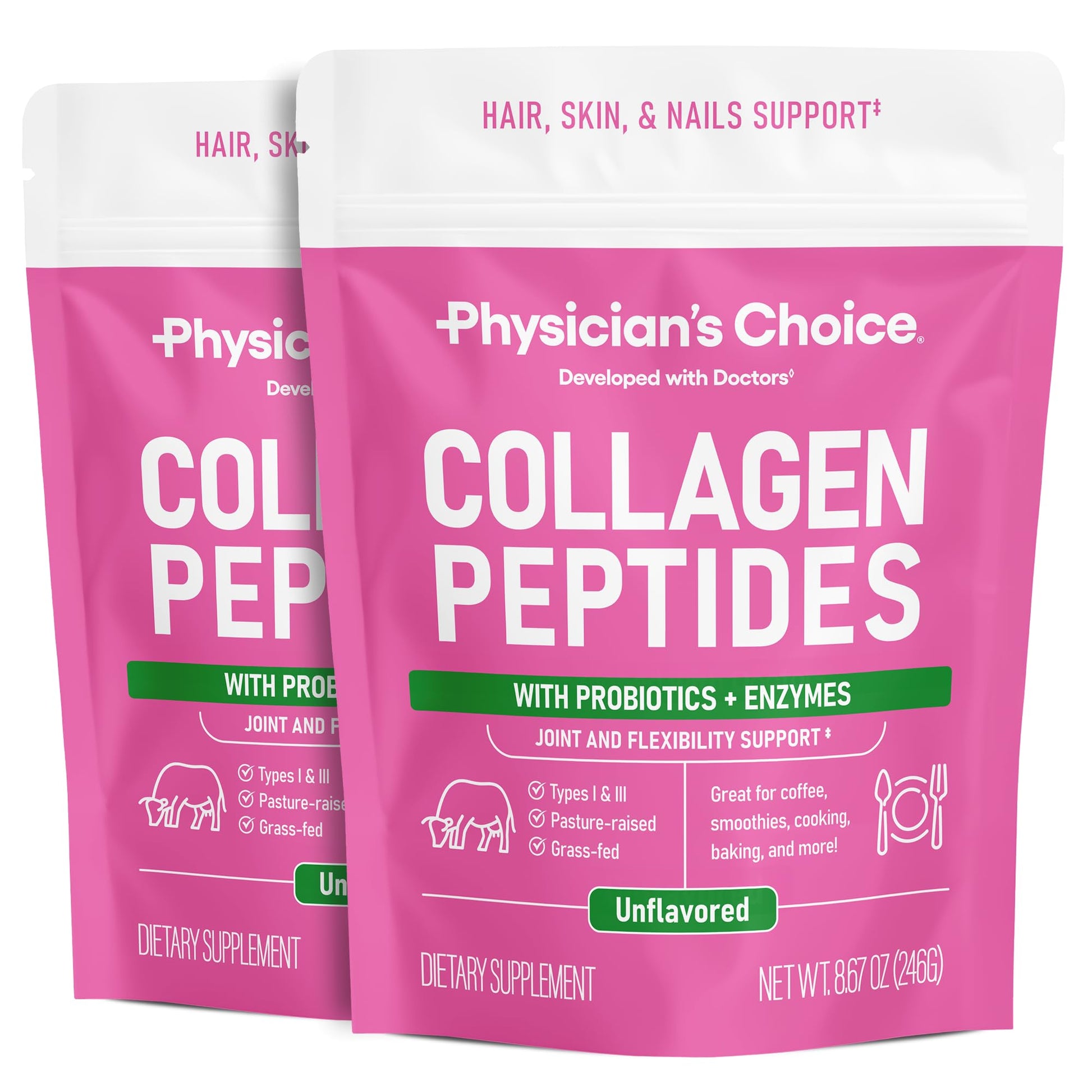 Physician's CHOICE Collagen Peptides Protein Powder Grass Fed, Powder, 2 Pack