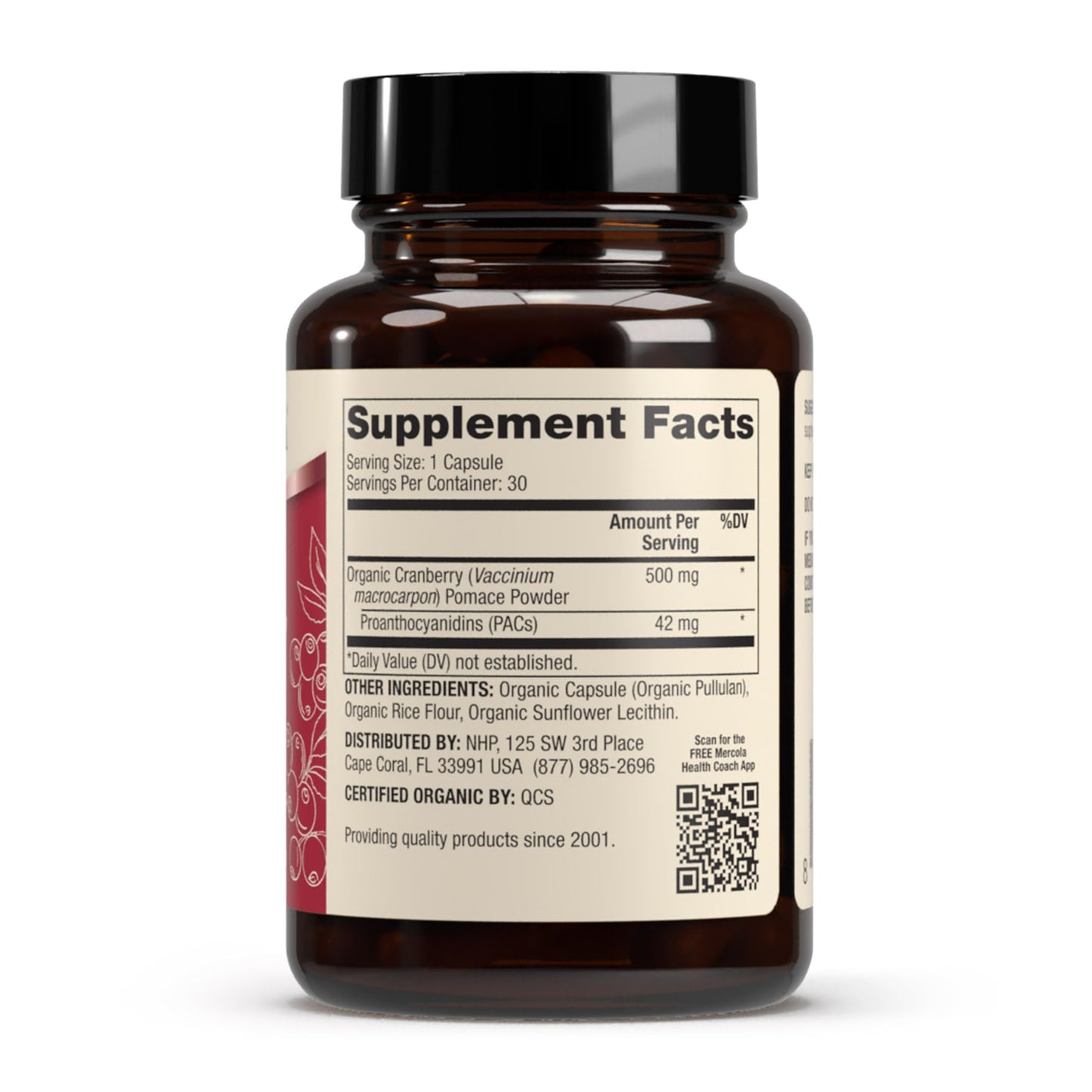 Dr. Mercola Organic Cranberry with PACs Capsules, 30 Count