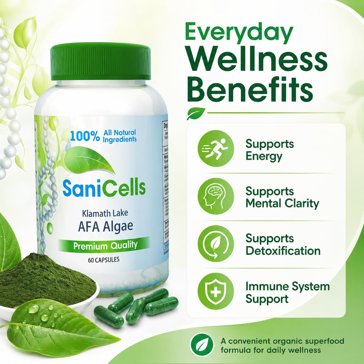 TROYA Sani Cells AFA Blue-Green Algae Capsules 60 Count