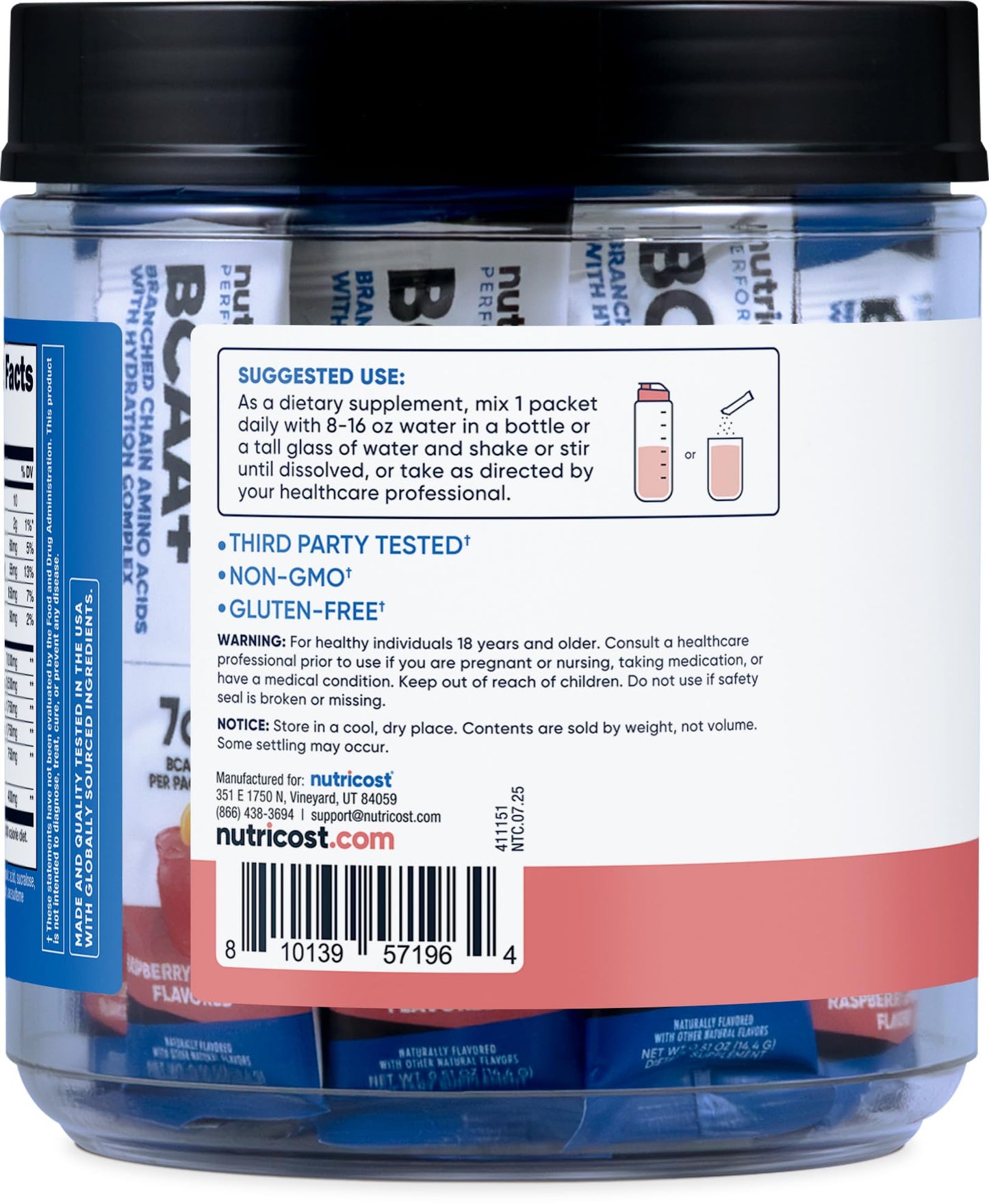 Nutricost BCAA+ Hydration Raspberry Lemonade Powder 18
