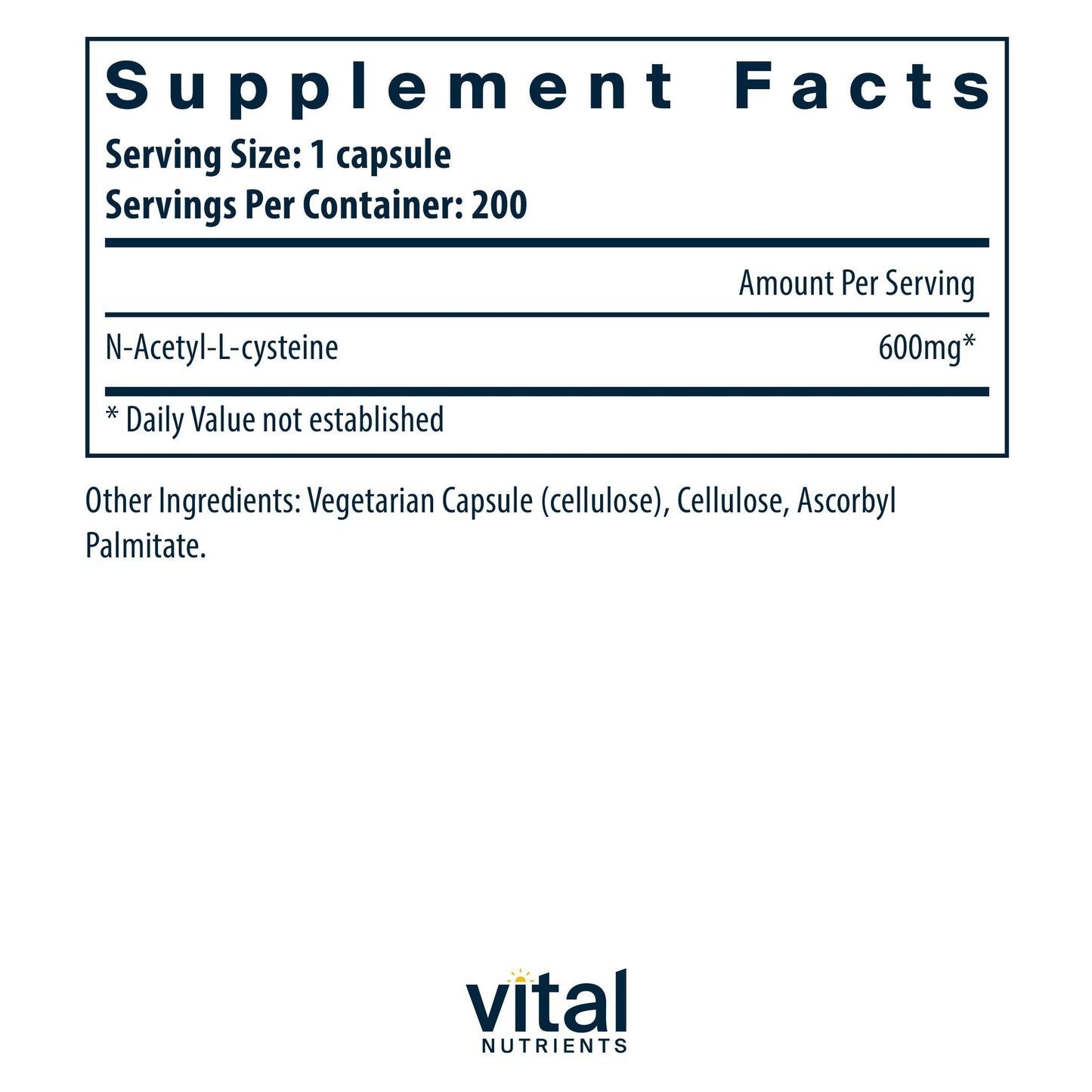 Vital Nutrients NAC 600mg N-Acetyl Cysteine Capsules, 200 Count