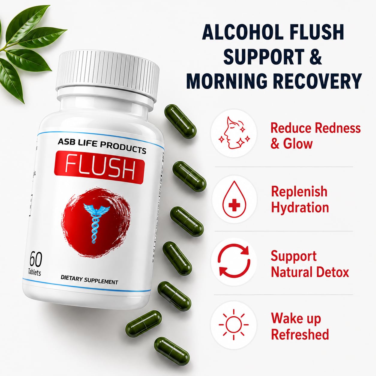 Flush Asian Glow Relief Alcohol Support Red Face Supplements Clinically Formulated Fast Absorption Capsule 1 Count
