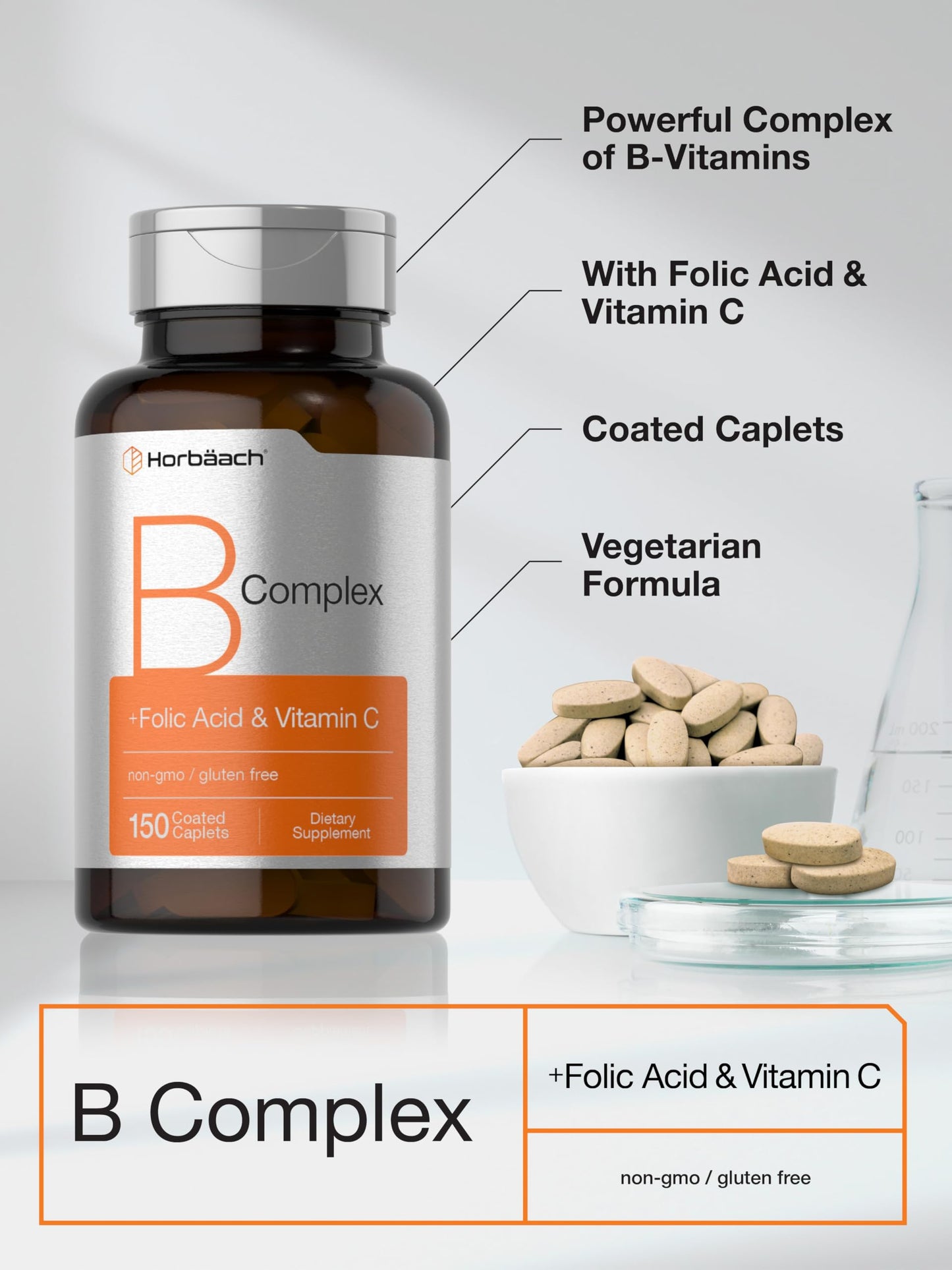 Horbäach B Complex Vitamins for Women and Men Caplets 150