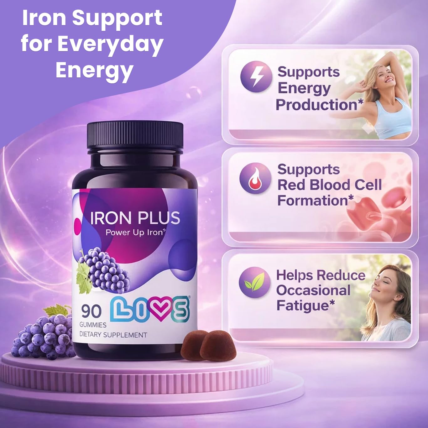 LIVS Iron Plus Gummies 90 Count