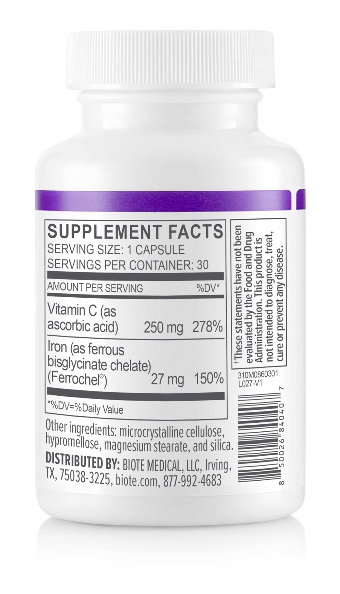 Biote Iron+ Capsules, 30 Count