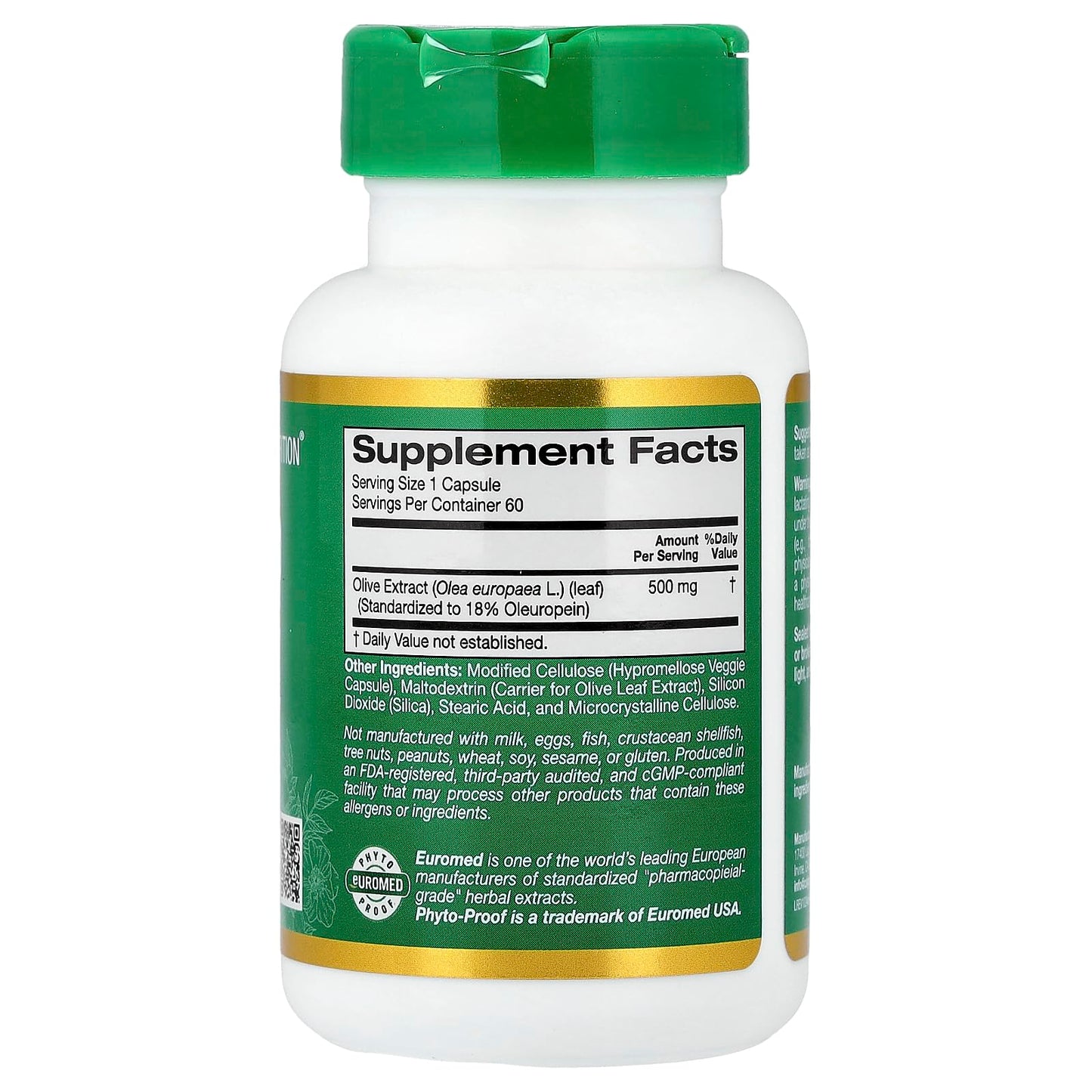 California Gold Nutrition Olive Leaf Extract 500 mg Capsules, 60 Count