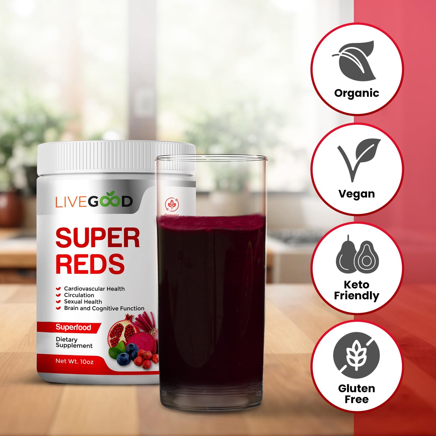 LIVEGOOD Organic Super Greens & Super Reds Bundle Powder 14.4