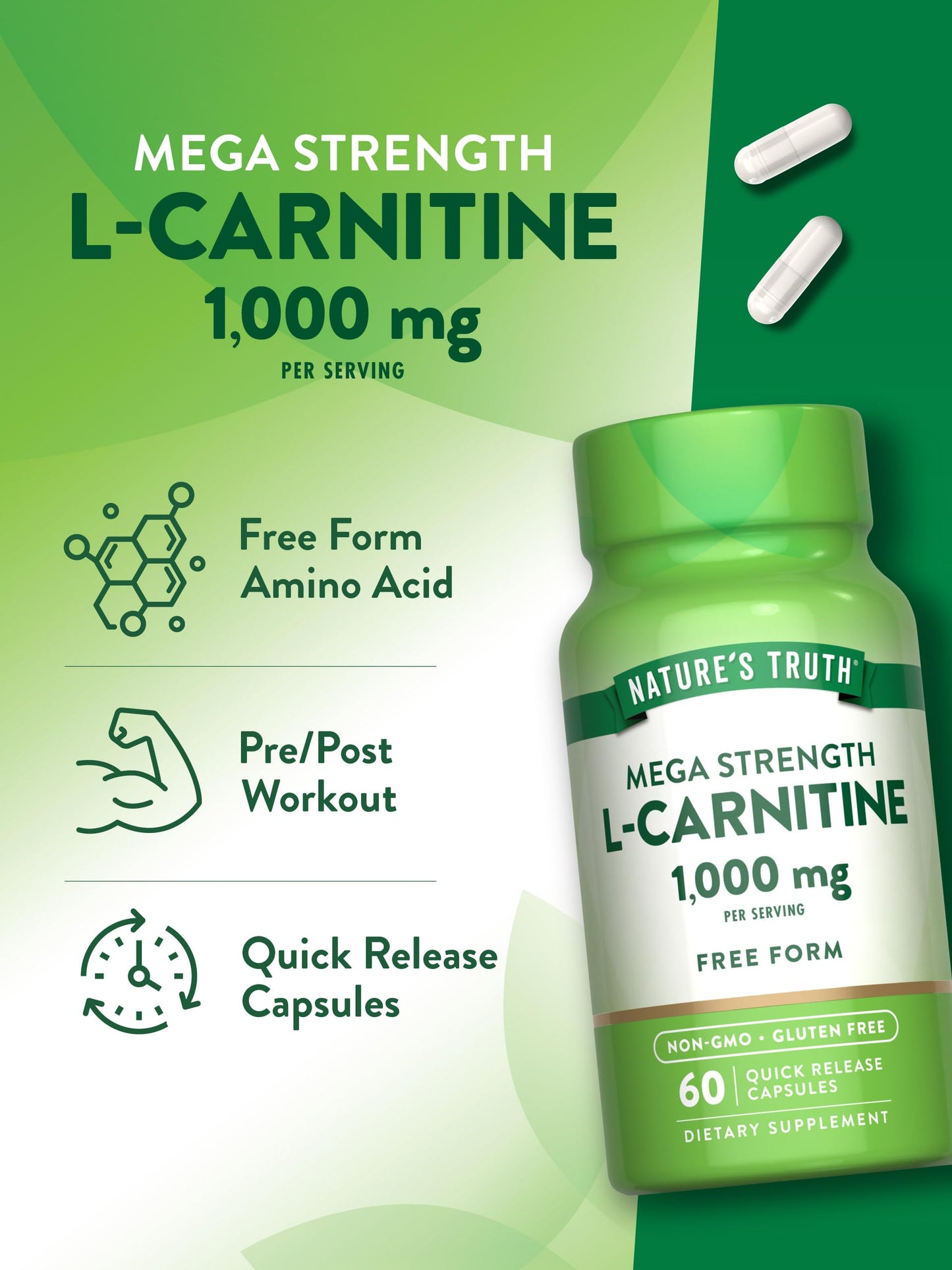Nature's Truth L-Carnitine 1000mg Capsules, 60 Count