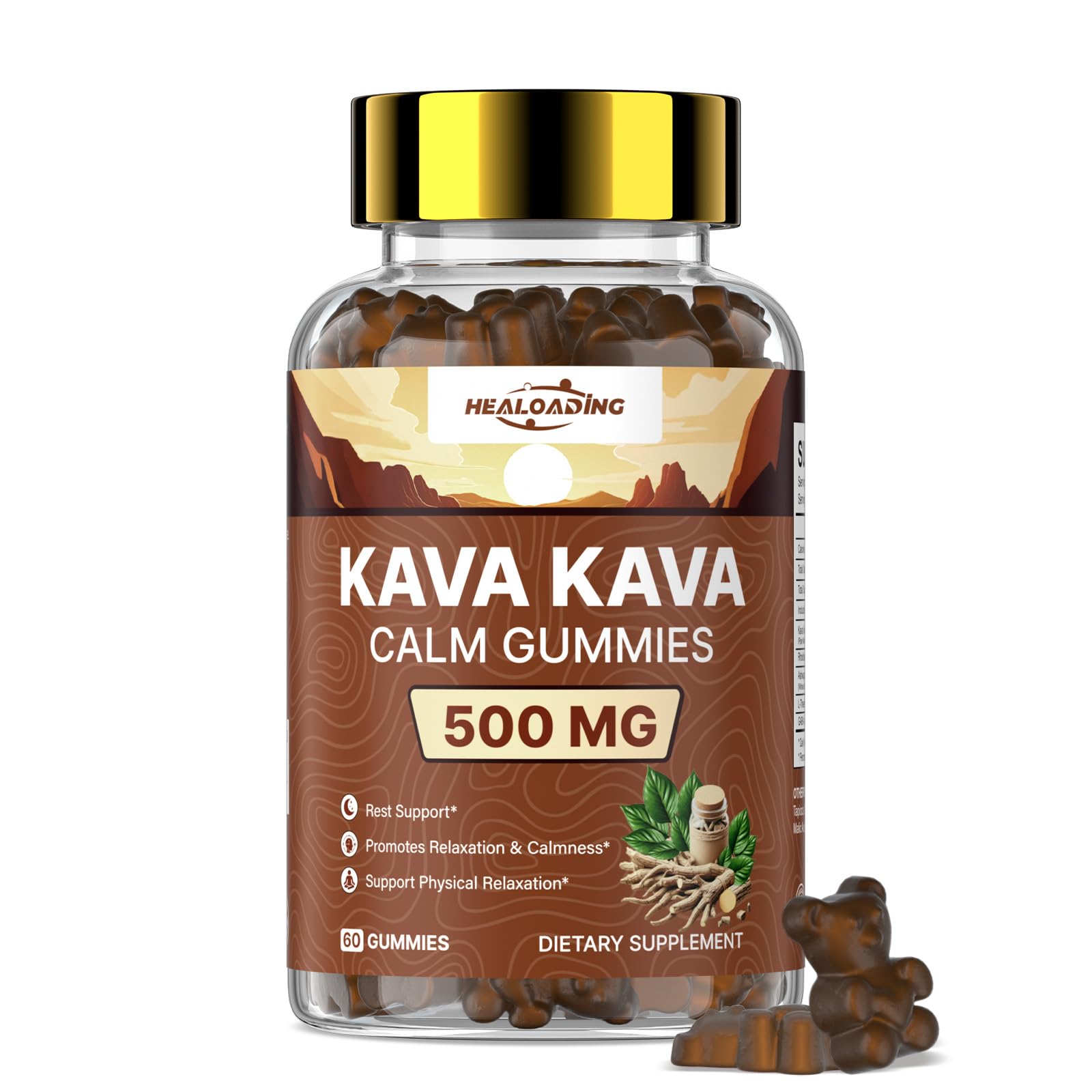 HEALOADING Kava Kava Root Extract Supplement Gummies, 60 Count