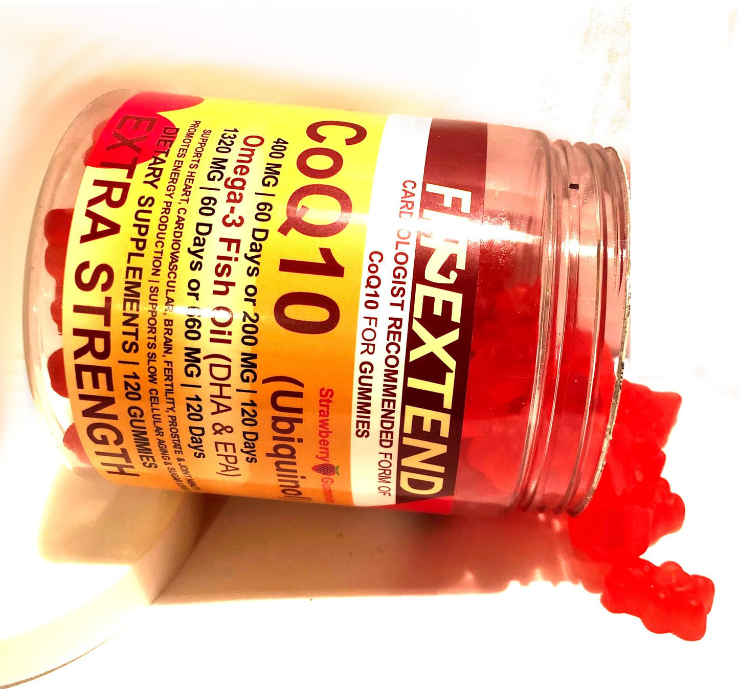 FIT EXTEND CoQ10 Gummies 400 mg with Omega-3 Fish Oil, Ubiquinol, Strawberry Sugar Free, High Absorption, 120 Count