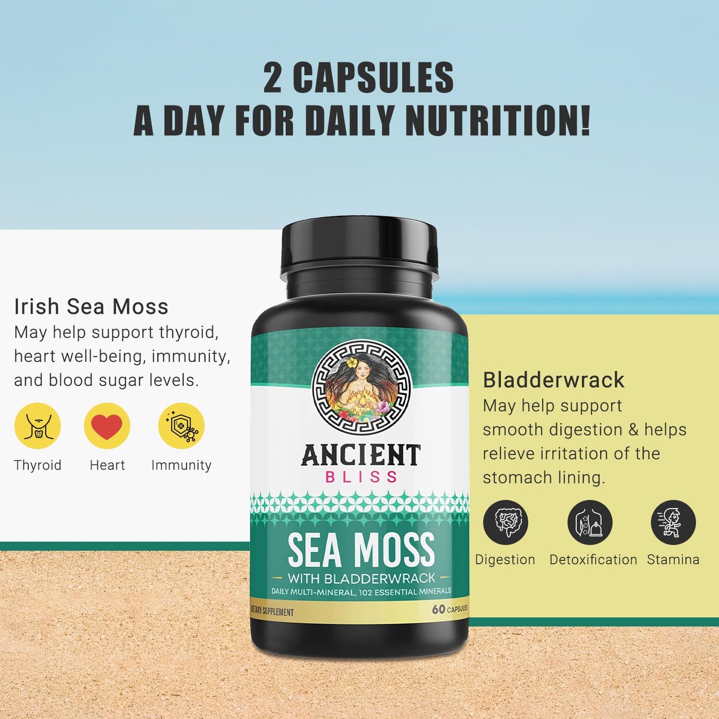 Ancient Bliss Organic Irish Sea Moss Capsules, 120 Capsules