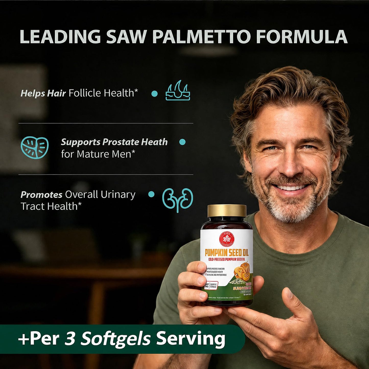 GABE SUNNYBEARS Pumpkin Seed Oil Capsules with Saw Palmetto 2400mg, 90 Softgels