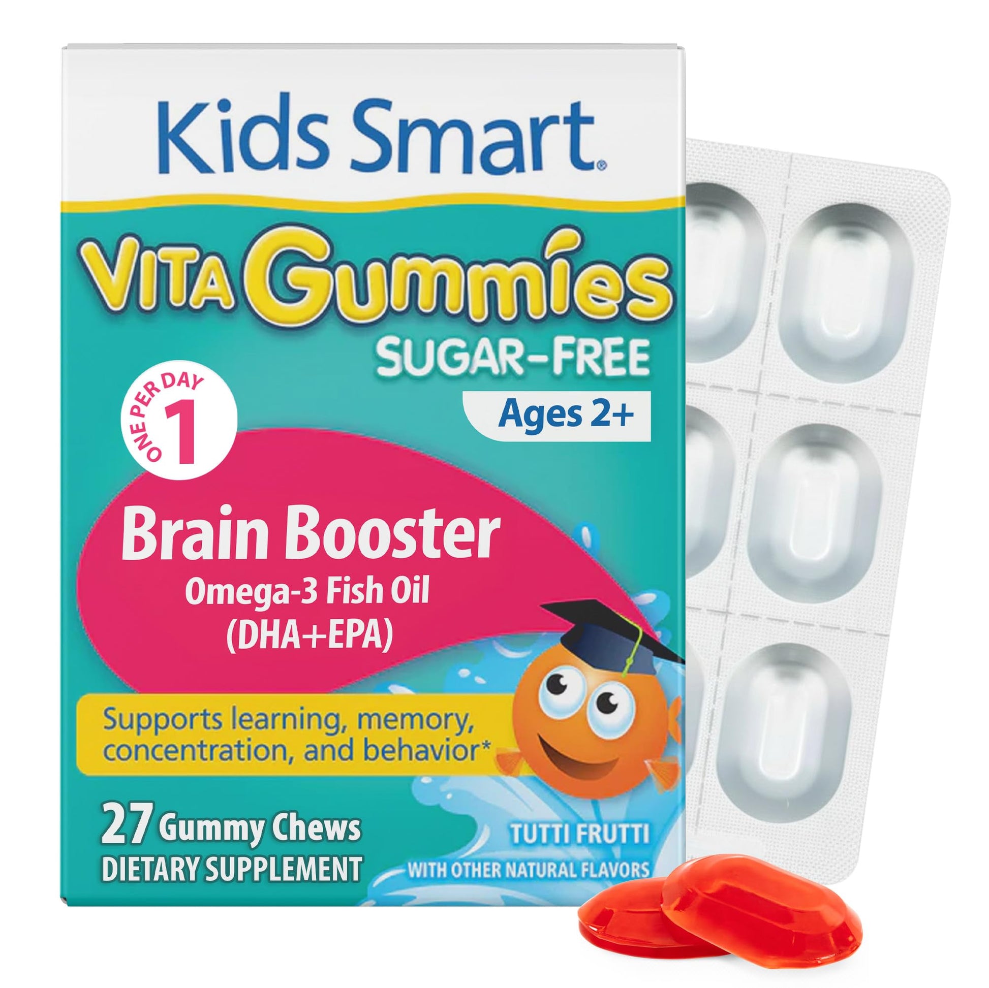 KIDS SMART Brain Booster Omega-3 DHA EPA Gummies Chewable 27 Count