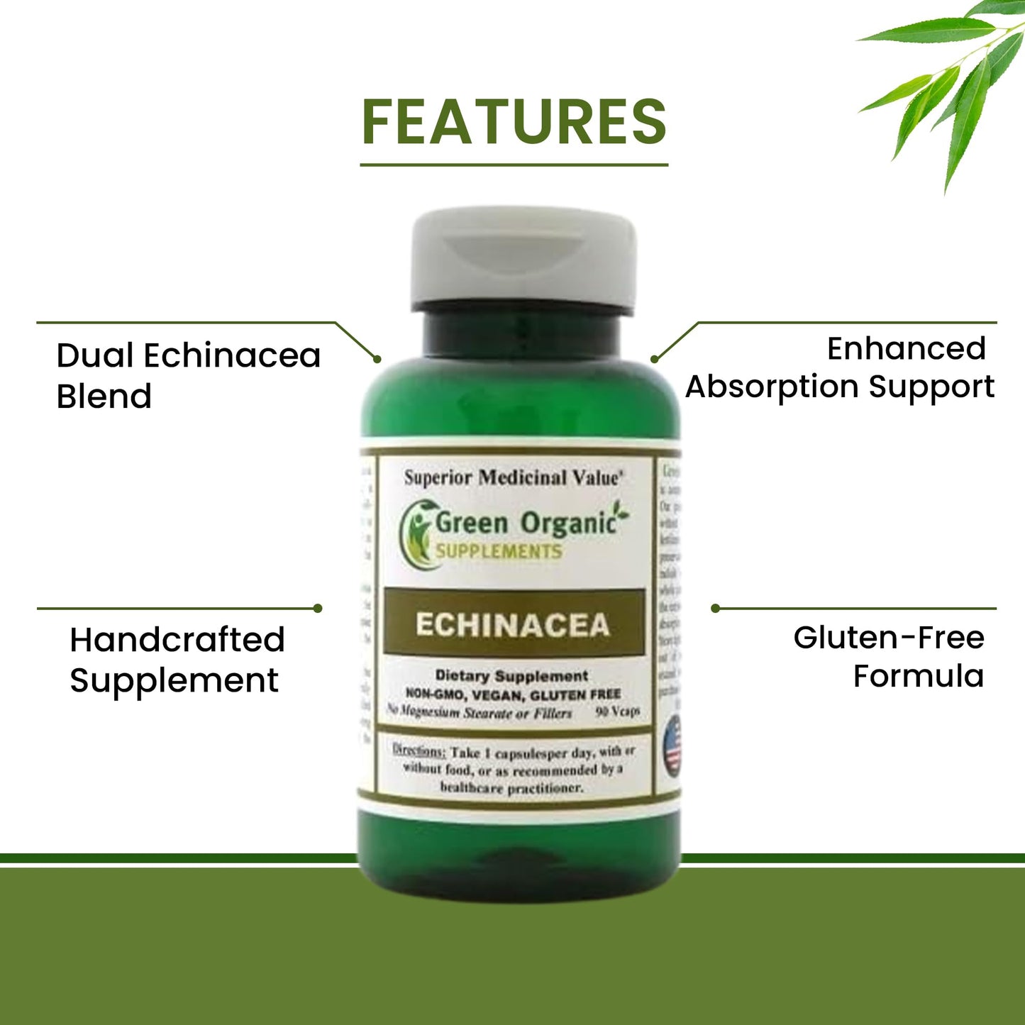 Green Organic Supplements Echinacea Angustifolia 90 Capsules