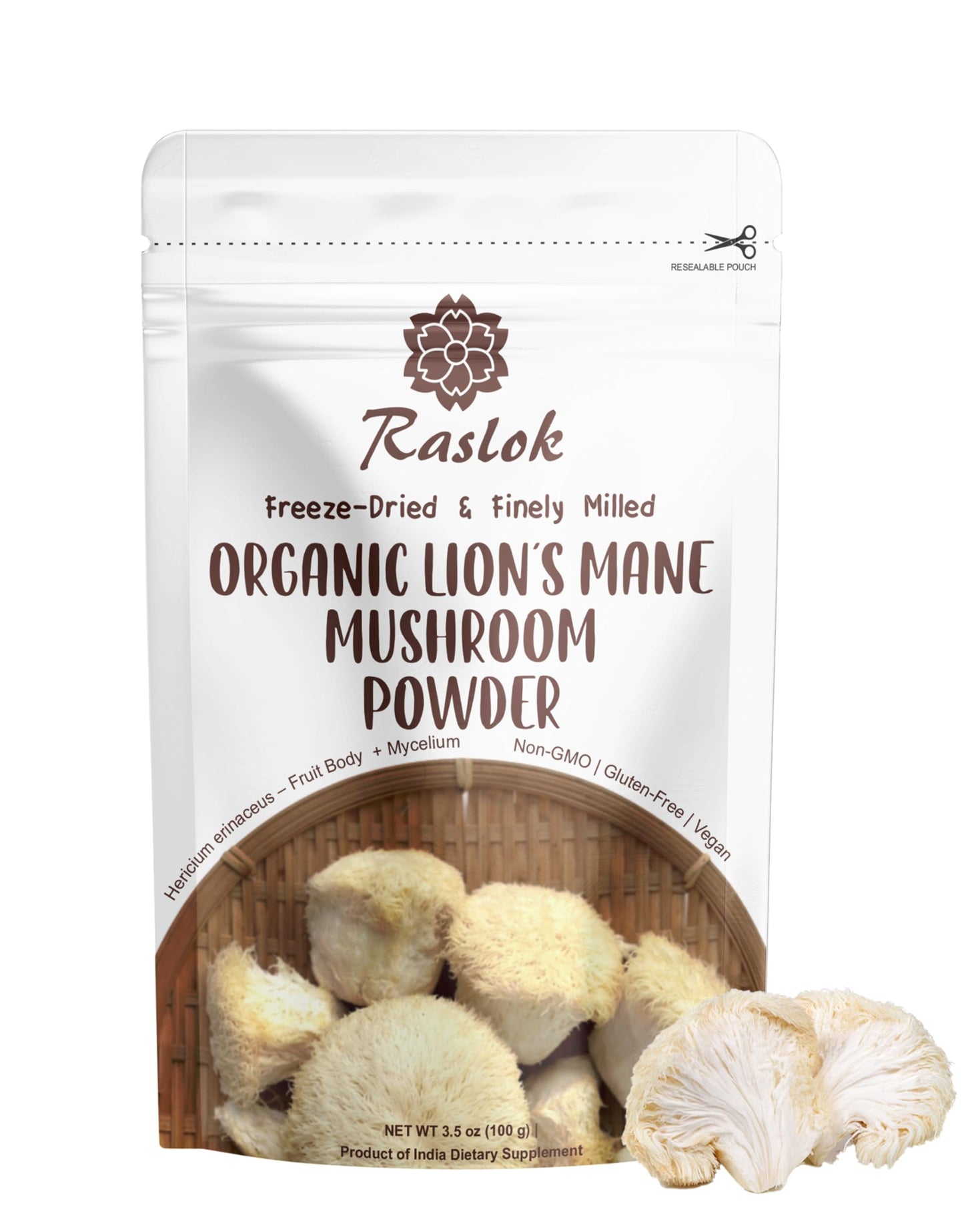 Raslok Organic Lion’s Mane Mushroom Powder, 3.5 oz