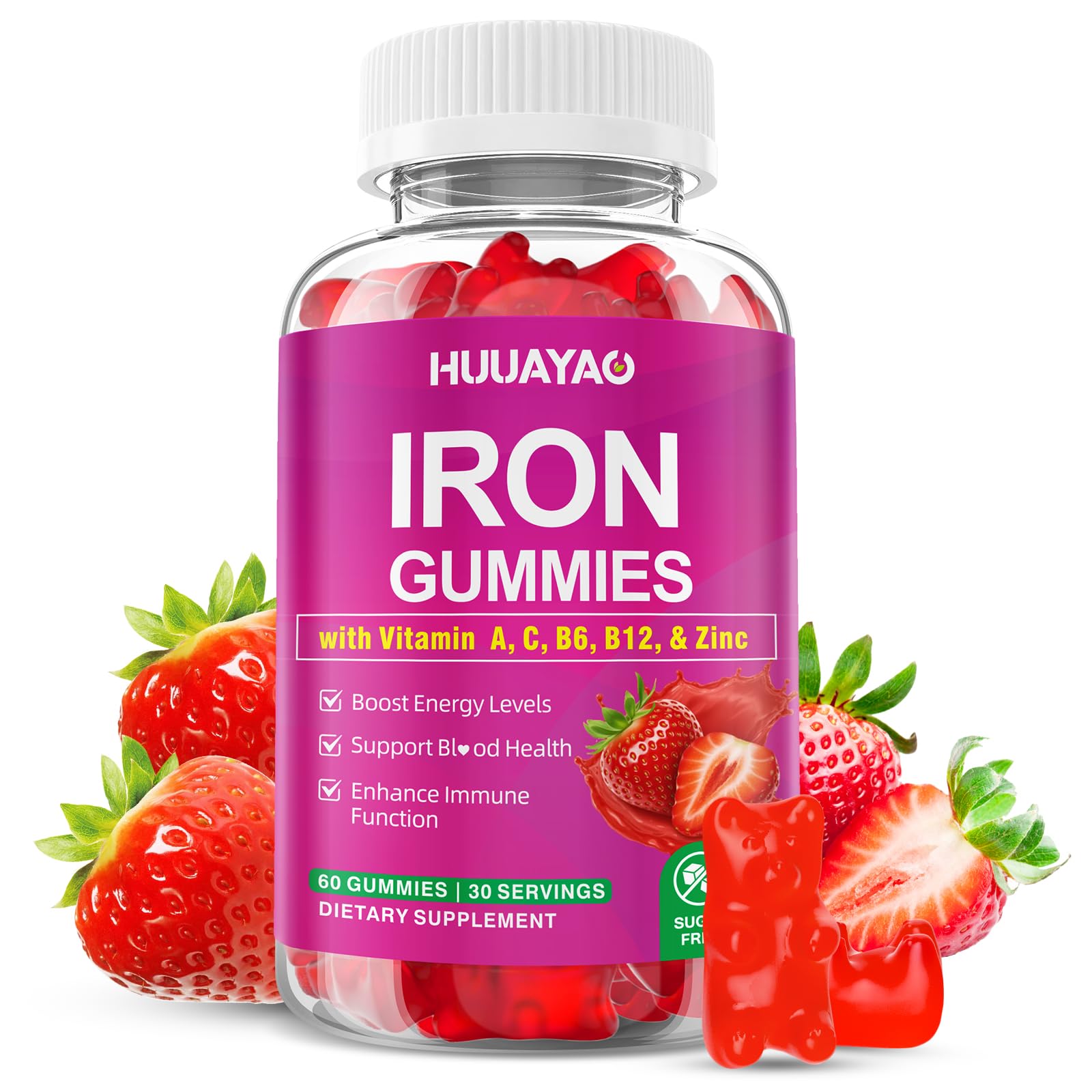 HUUAYAO Iron Supplement Gummies for Women & Men Gummy 60 Count