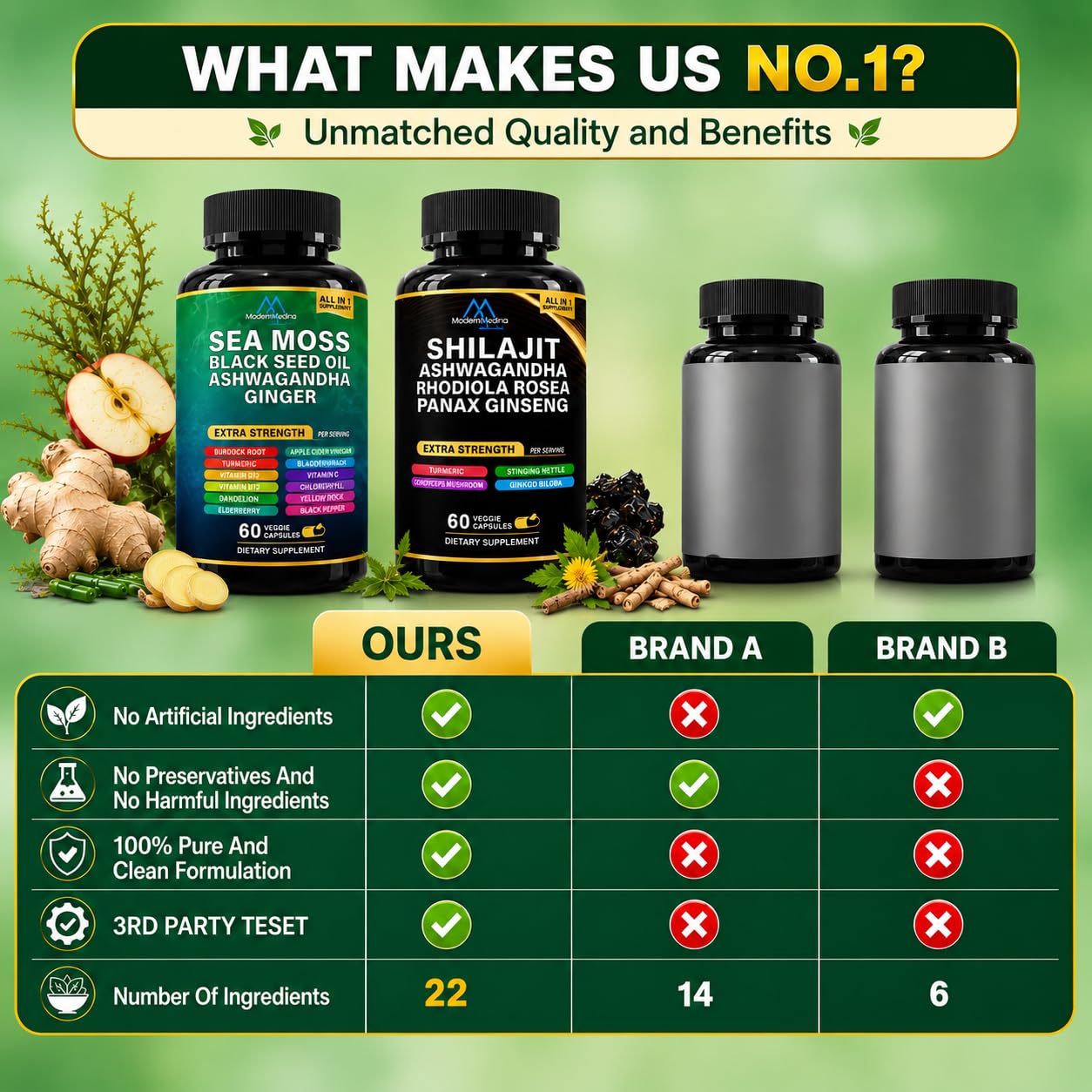 ModernMedina Sea Moss & Shilajit Capsules 120 Count