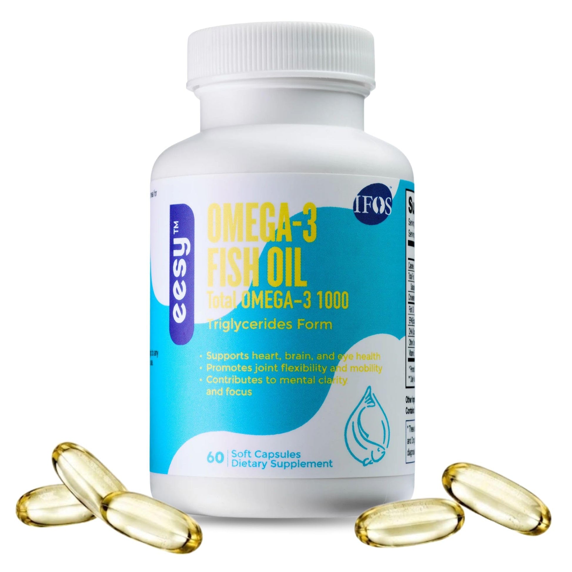 EESY Omega-3 Fish Oil Supplement Capsules, 60 Count