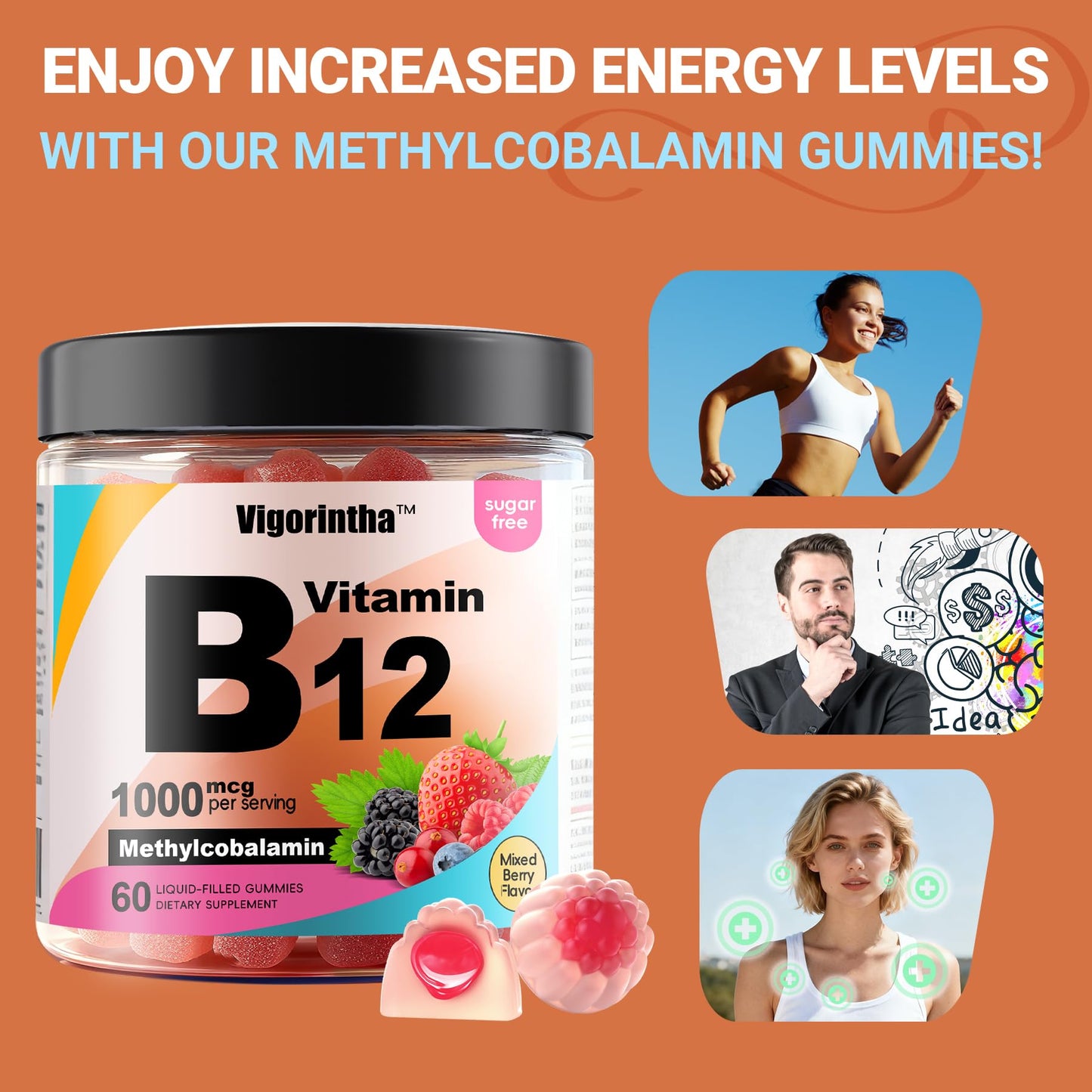 Vigorintha Methyl Vitamin B12 Gummies 1000mcg, 60 Gummies