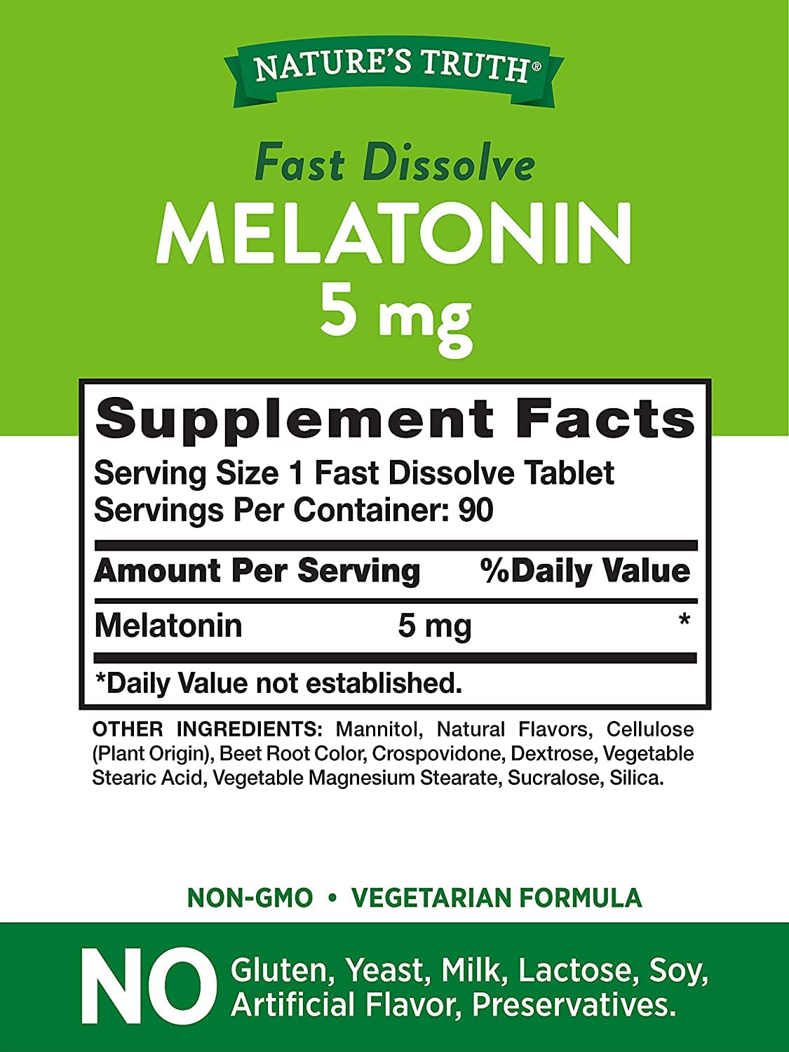 Nature's Truth Melatonin 5 mg Fast Dissolve Tablets Natural Berry Flavor, 180 Tablets