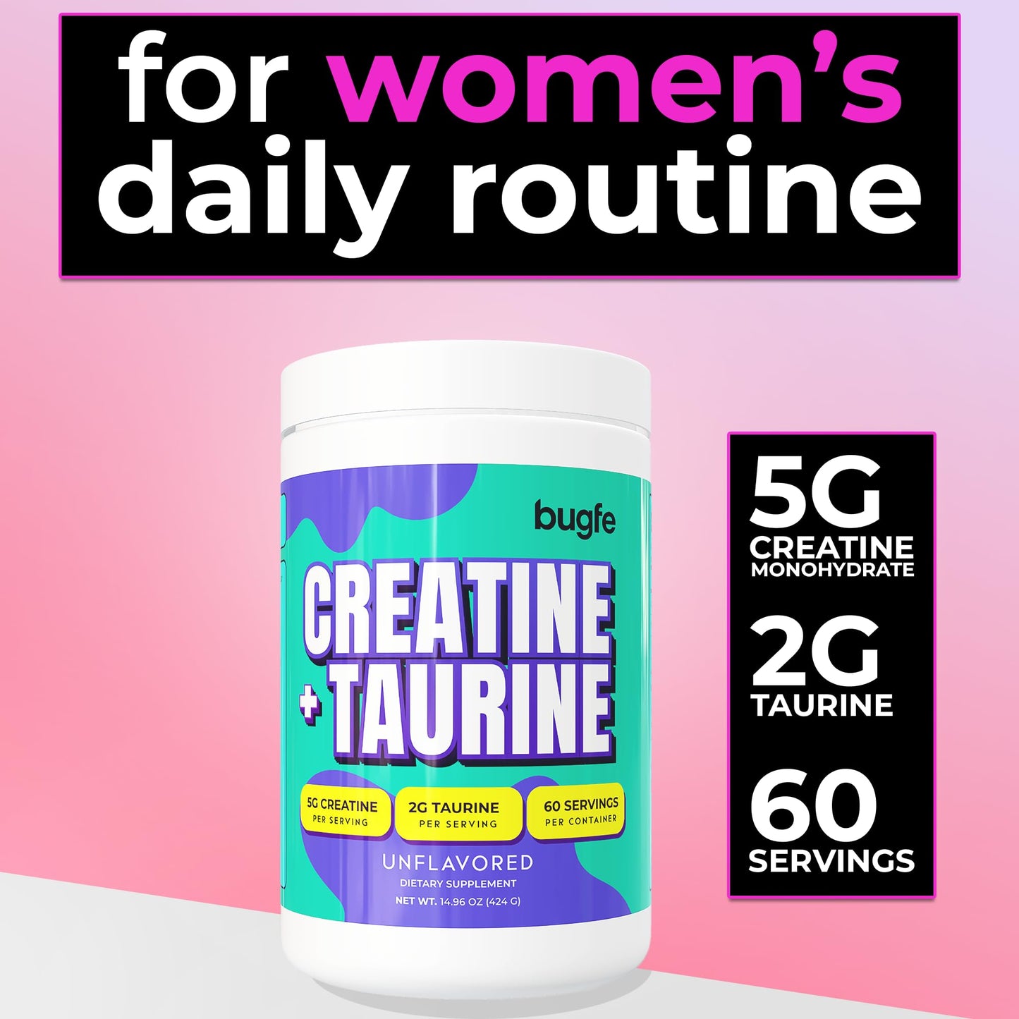 Bugfe Creatine with Taurine Powder, 14.96 oz