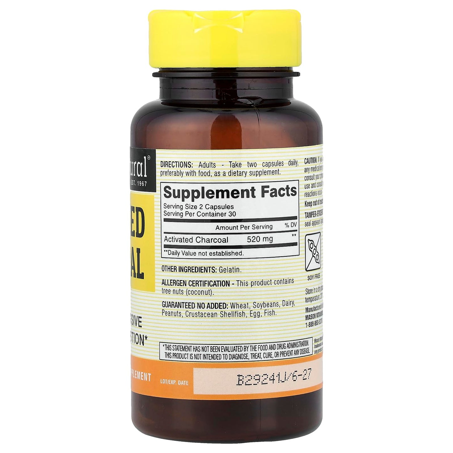 Mason Natural Activated Digestive Aid Vegetable Charcoal Capsules, 60 Count
