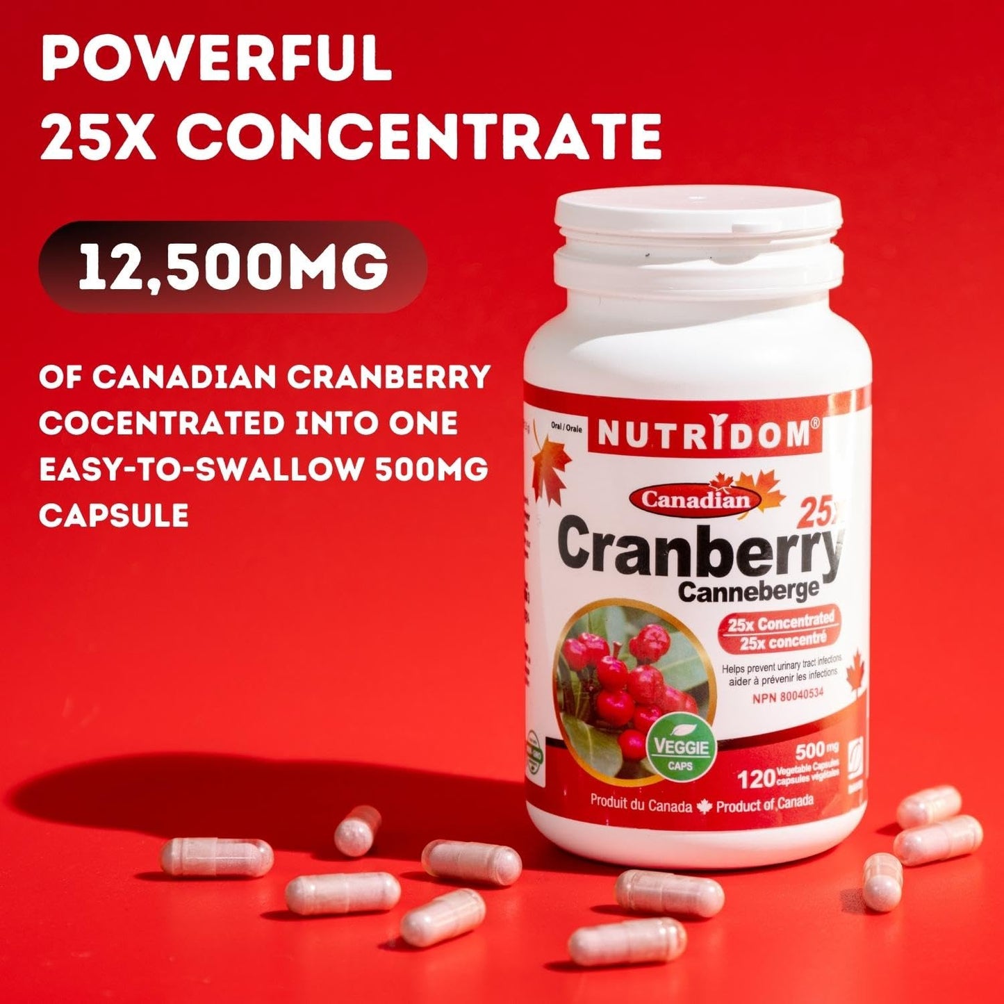 Nutridom Canadian Cranberry 25x, 500mg (12,500mg QCE), Capsules, 1 Count