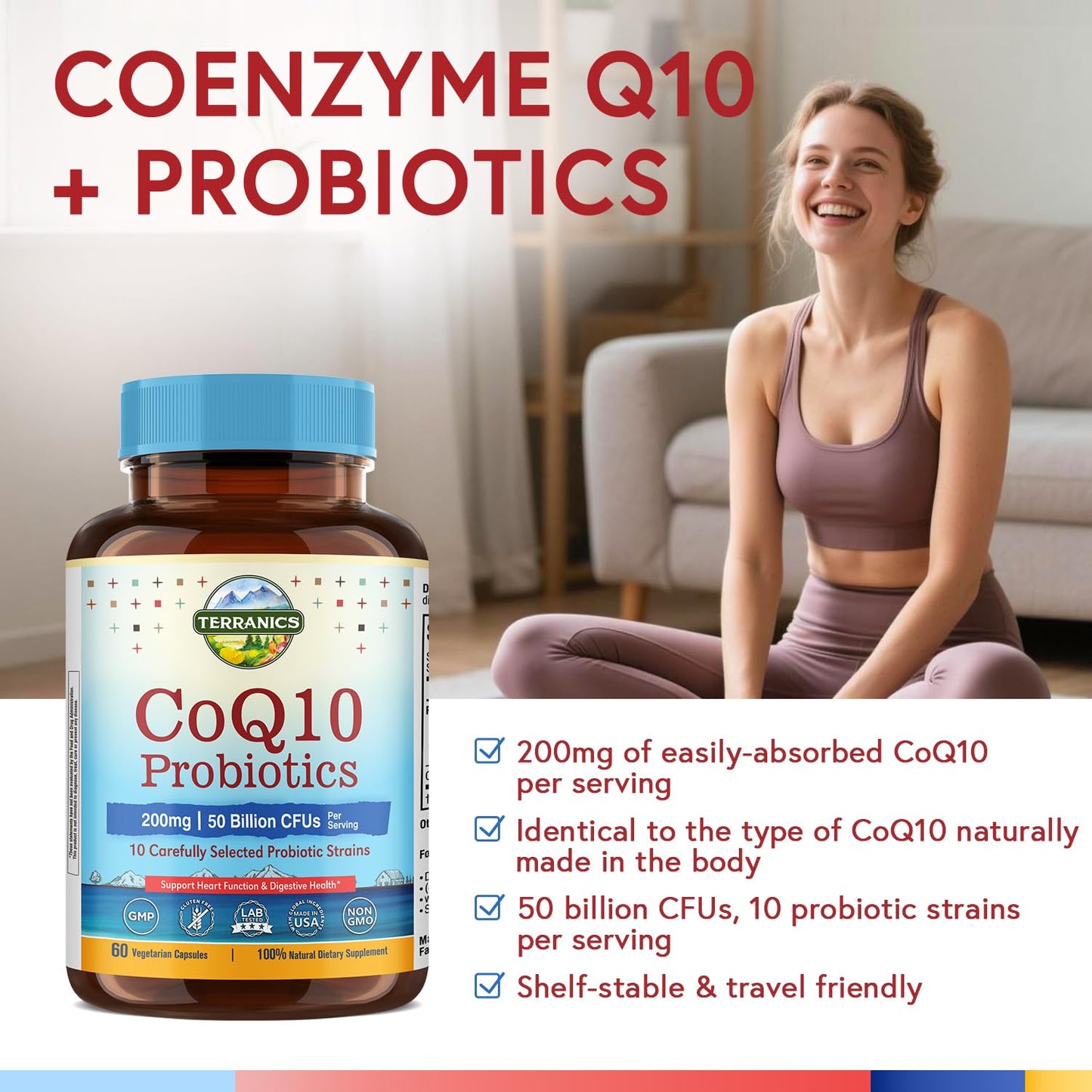 Terranics CoQ10 Probiotics for Women & Men, 60 Capsules