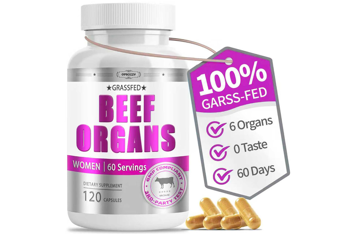Qmiozzy Beef Liver Organ Supplement Capsules, 120 Count