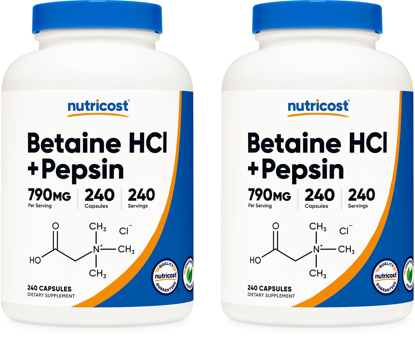 Nutricost Betaine HCl + Pepsin 790mg Capsule, 480 Capsules