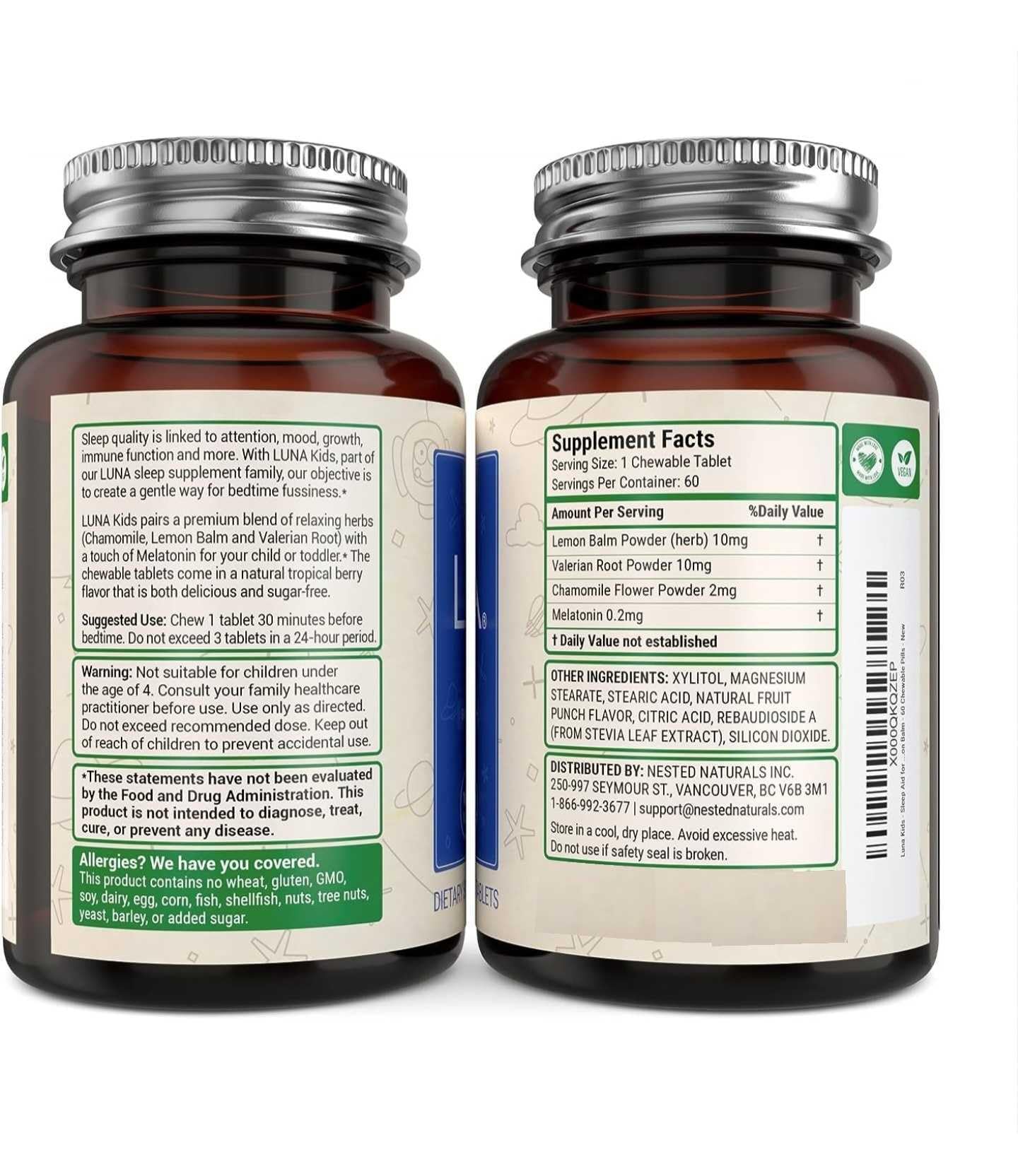 Nested Naturals Luna Kids Gentle Sleep Supplement Tablets, 60 Tablets