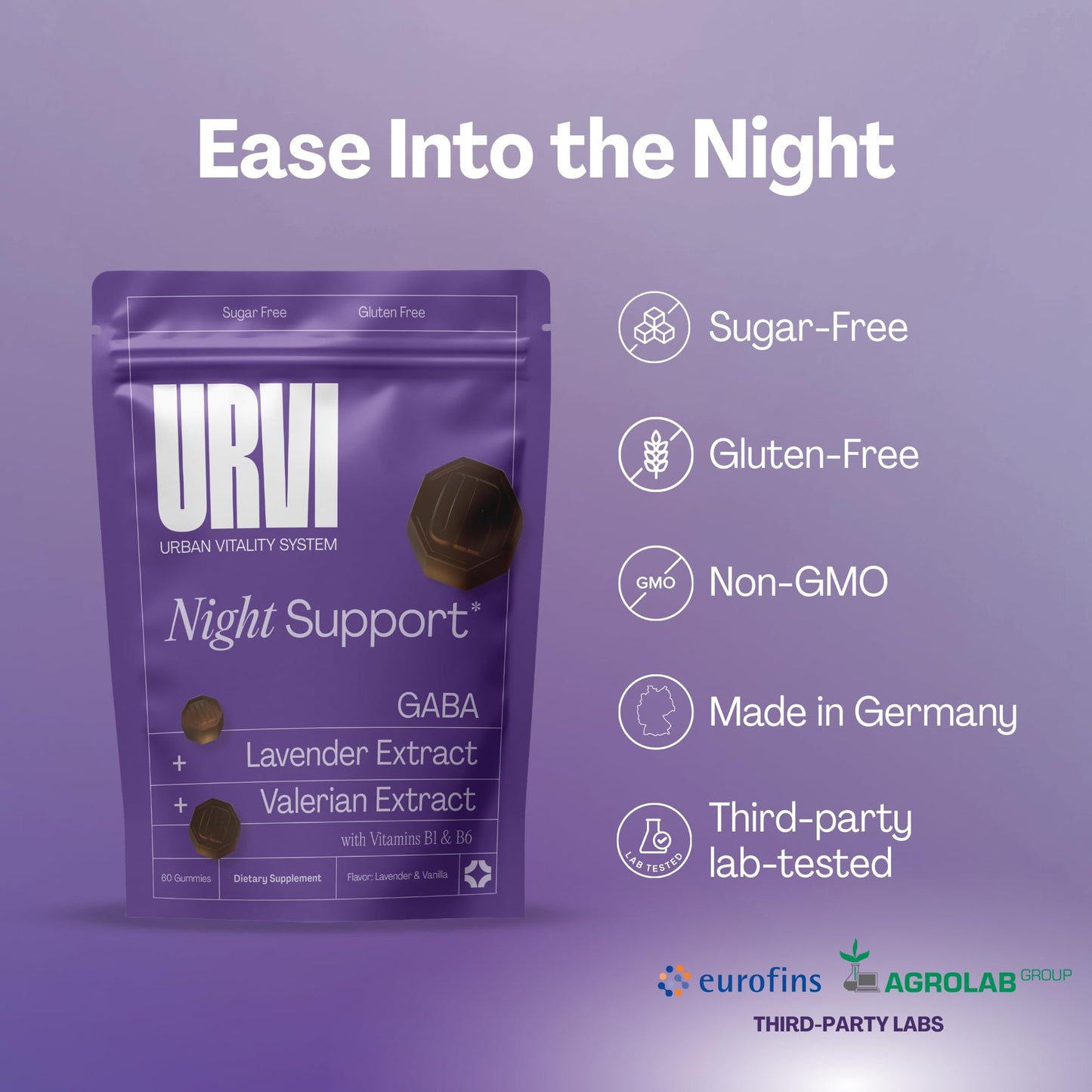 URVI GABA Gummies 5-in-1 Sleep Aid with GABA, Valerian Root, Lavender, Vitamin B1 & B6 – Calm Gummies for Stress Relief & Sleeping – No Melatonin – Sugar Free – Herbal Lavender Flavor 60 Gummies