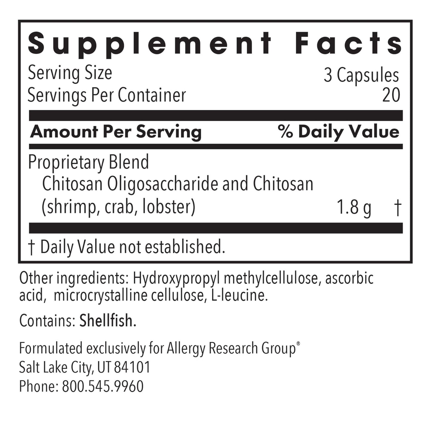 Allergy Research Group MicroChitosan Capsule 1800mg, 60 Count