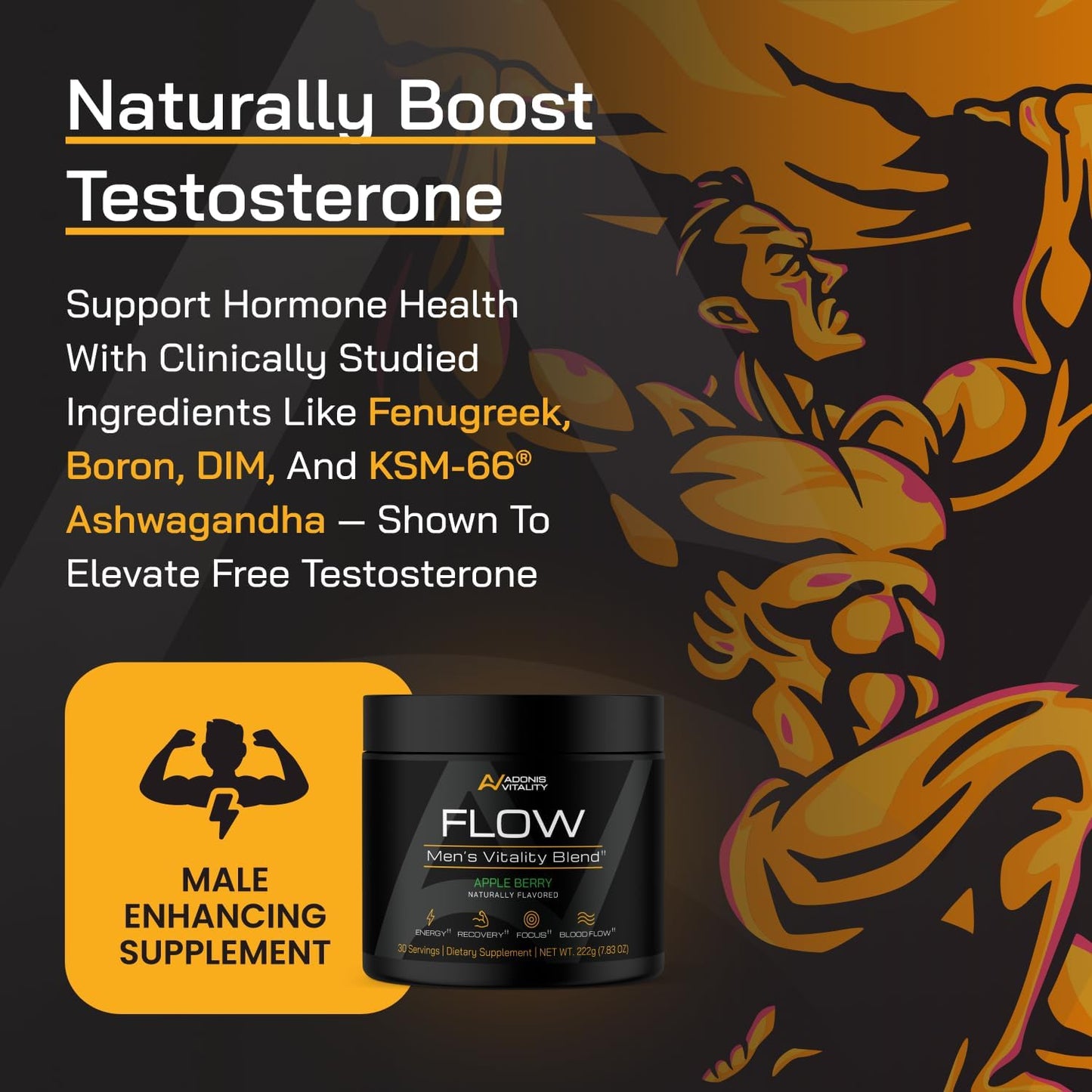 Adonis Vitality Testosterone Booster for Men Flow Powder 7.83 Ounce