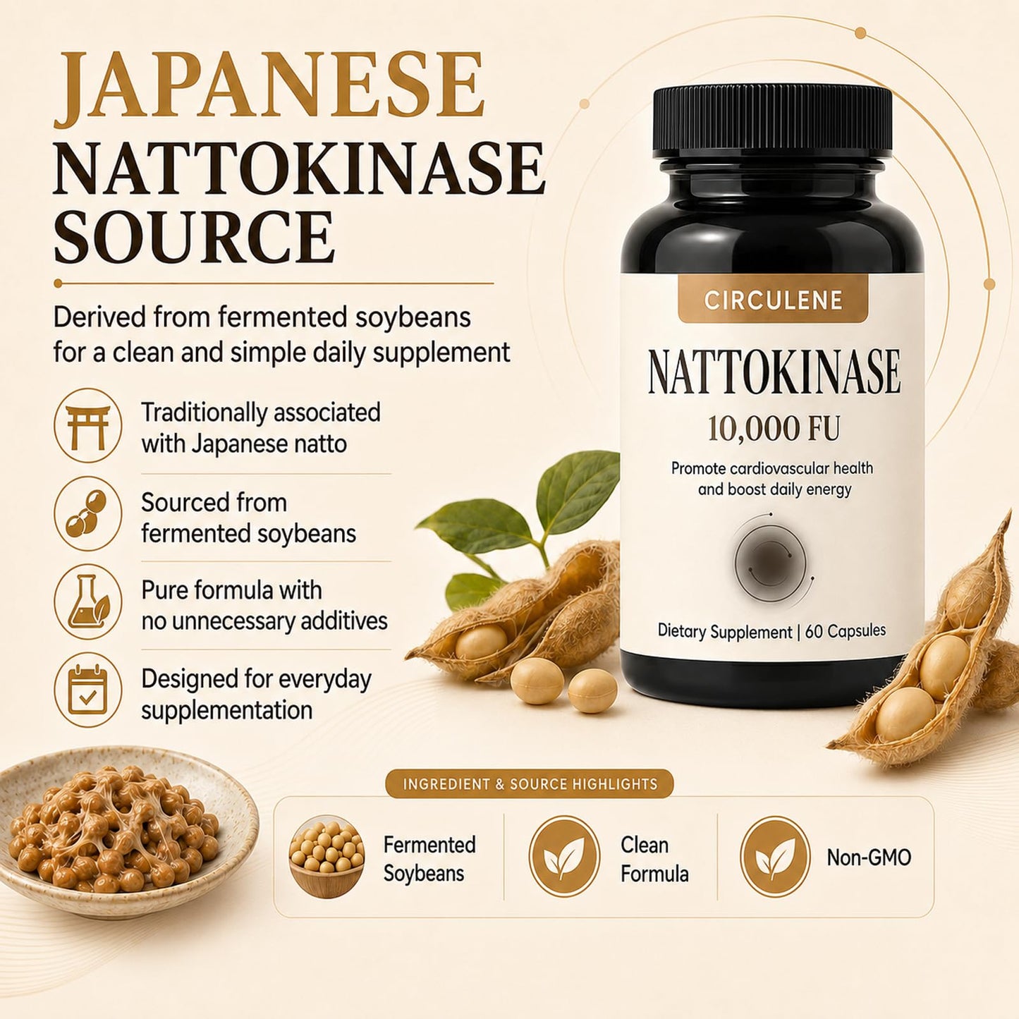 INDITROPIC Circulene Nattokinase 10000 FU, Nattokinase Supplement, 60 Capsules