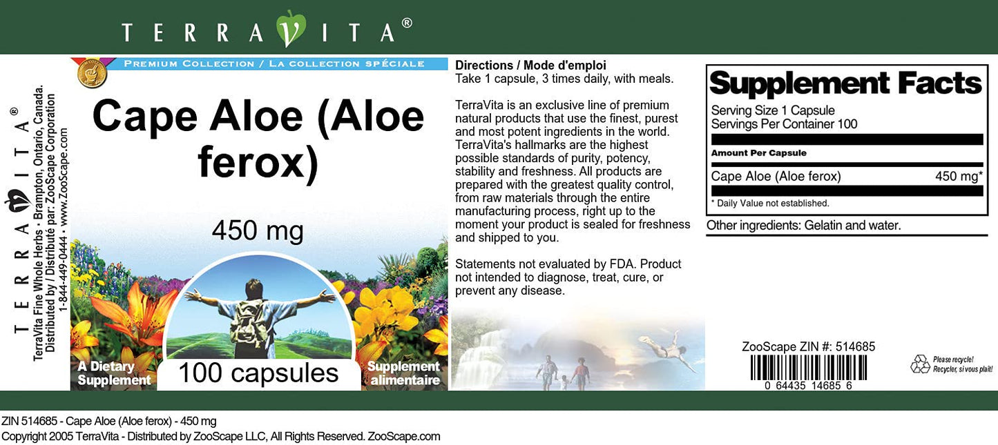 Terravita Cape Aloe (Aloe ferox) 450 mg Capsules, 300 Count