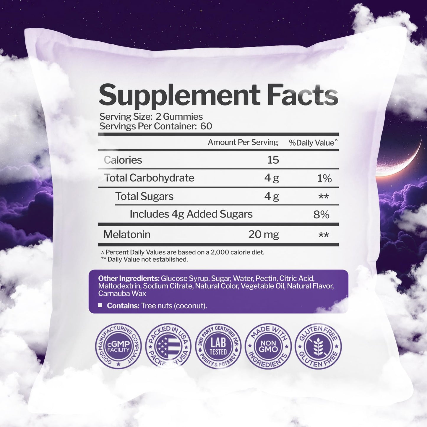 Just Nutrients Melatonin 20mg Gummies, 120 Count
