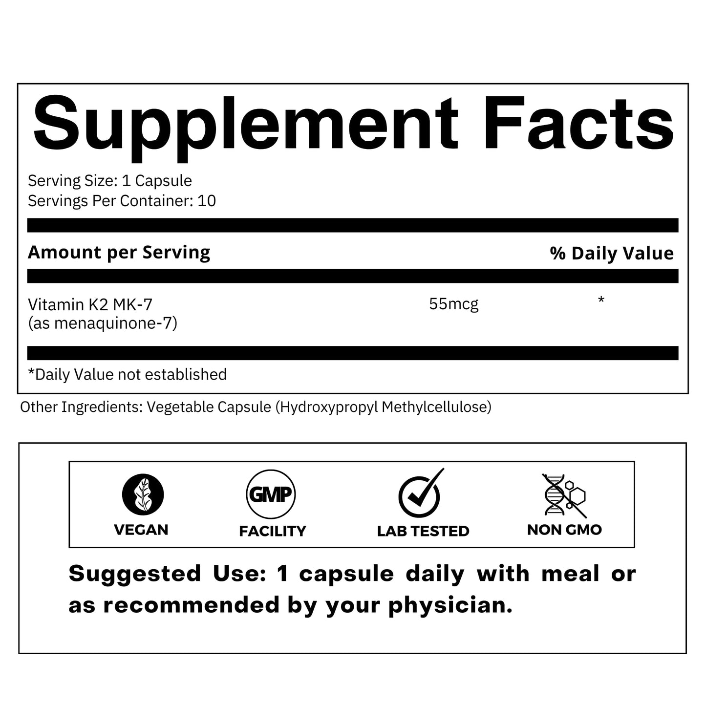 FOLIUS LABS Vitamin K2, MK-7 Supplement 55mcg Capsule, 10 Count